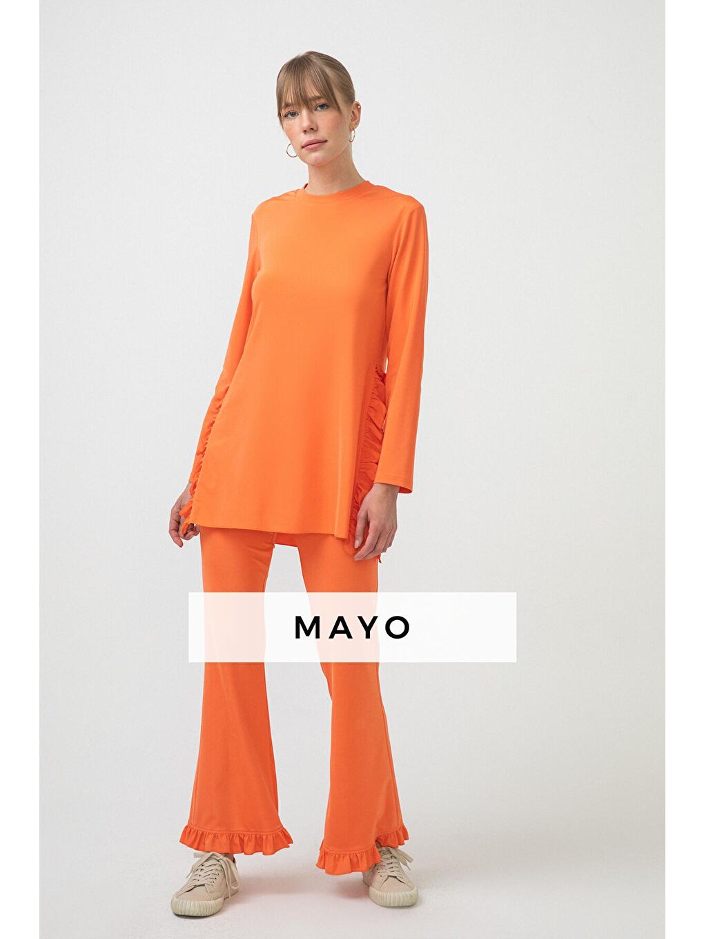 Turuncu Fırfır Detaylı Tunik Mayo-1