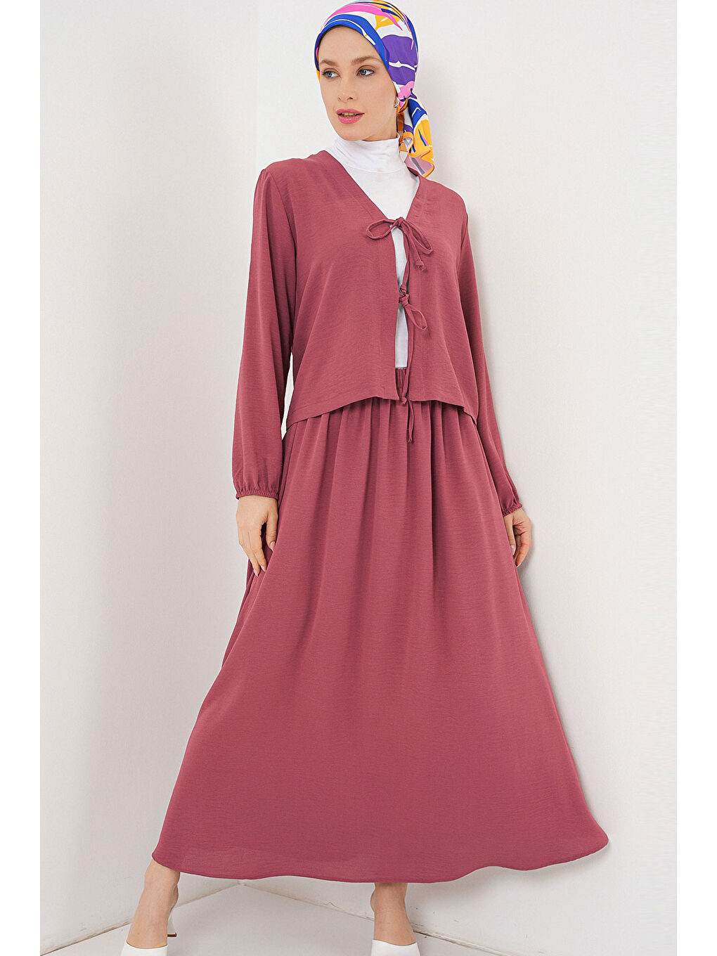 Pembe Kadın Ayrobin Kimono Etek İkili Takım 8047 - Gül Kurusu