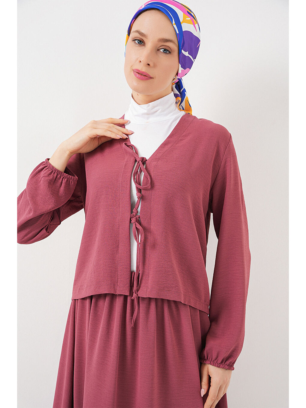 Pembe Kadın Ayrobin Kimono Etek İkili Takım 8047 - Gül Kurusu-1