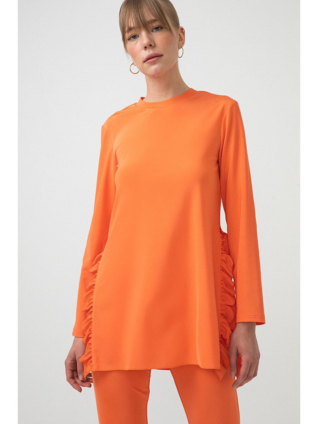 Turuncu Fırfır Detaylı Tunik Mayo-4