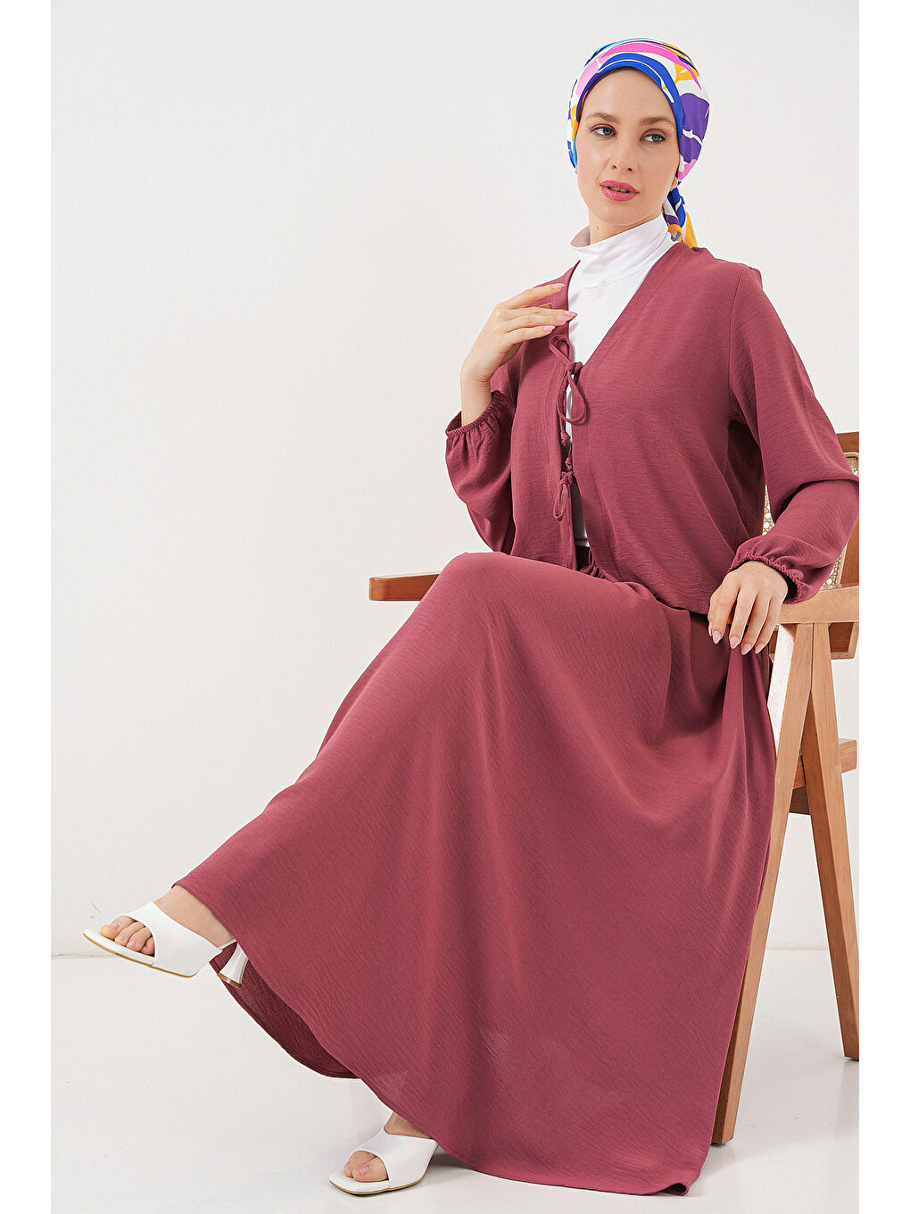 Pembe Kadın Ayrobin Kimono Etek İkili Takım 8047 - Gül Kurusu-2