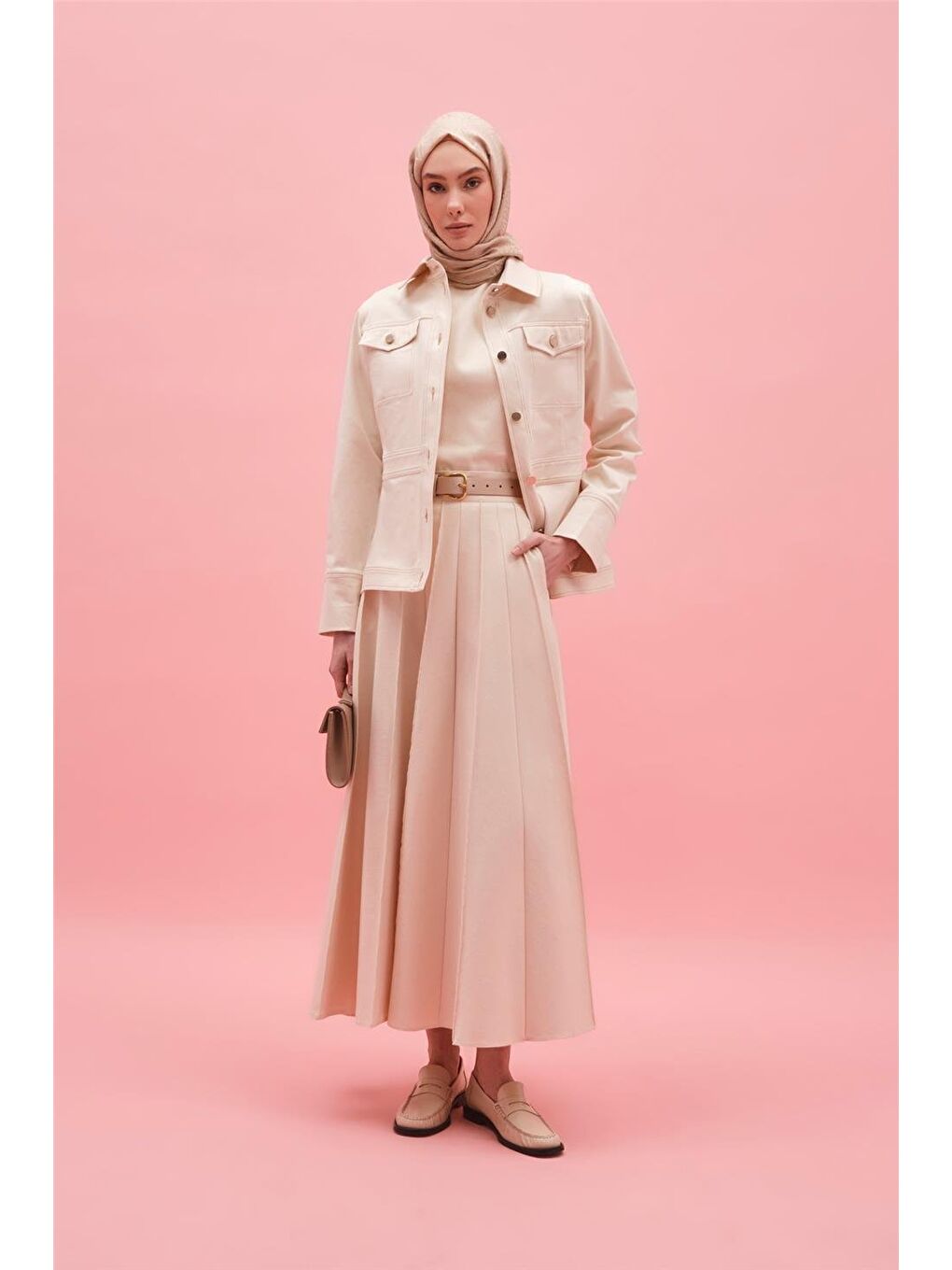 Bej Ham Denim Bluz-Ceket Takım 25Y6021 Naturel-1