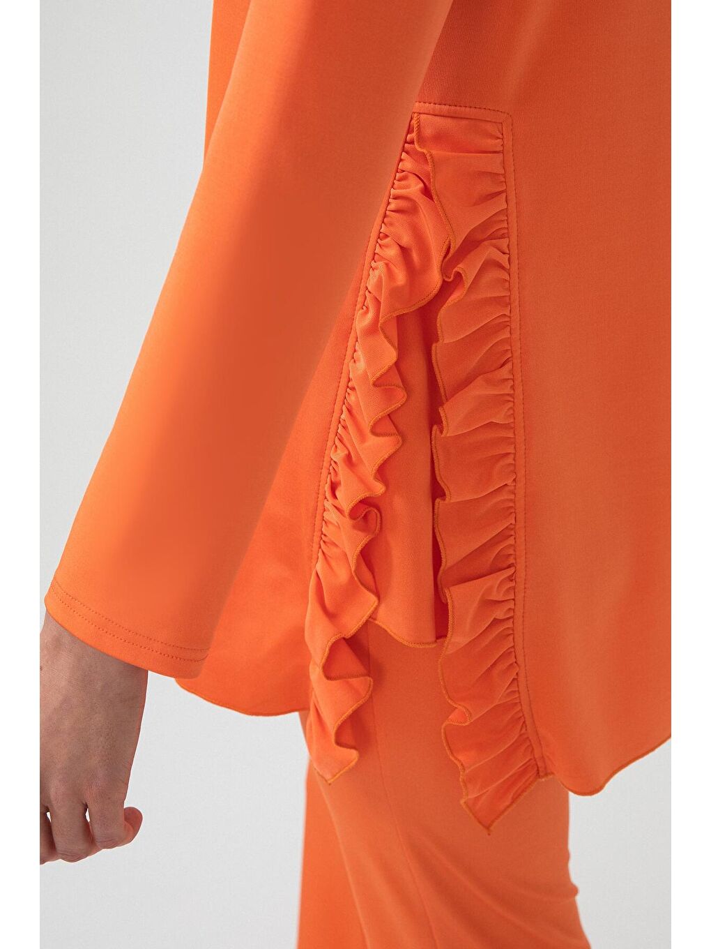 Turuncu Fırfır Detaylı Tunik Mayo-5