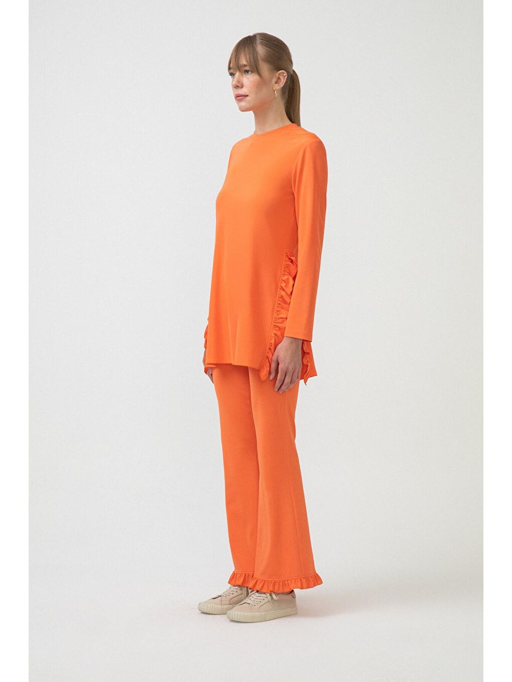 Turuncu Fırfır Detaylı Tunik Mayo-6