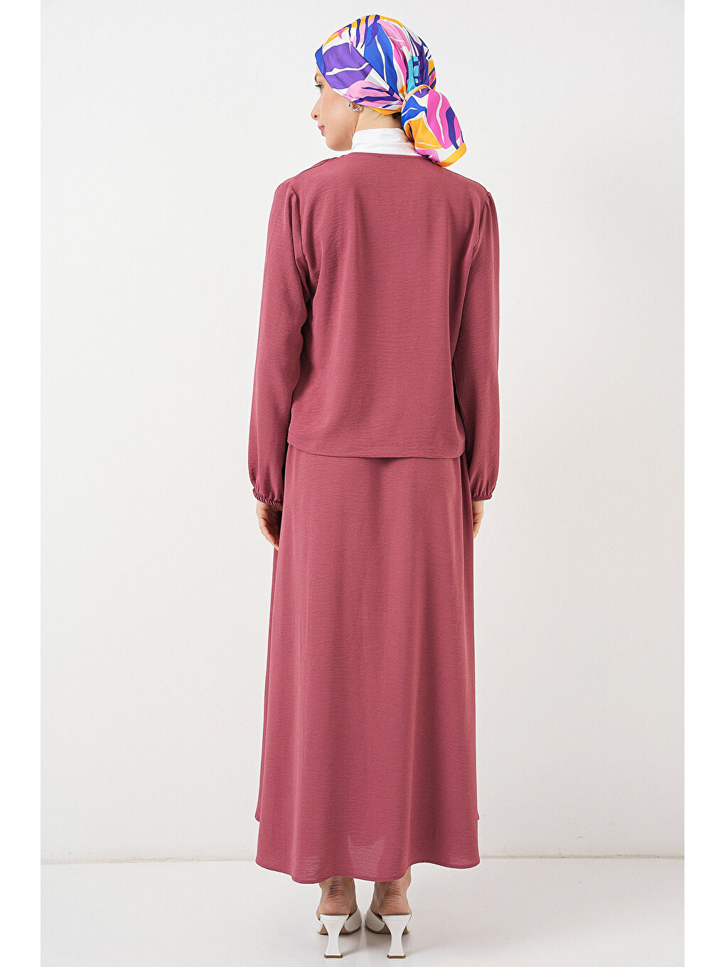 Pembe Kadın Ayrobin Kimono Etek İkili Takım 8047 - Gül Kurusu-5