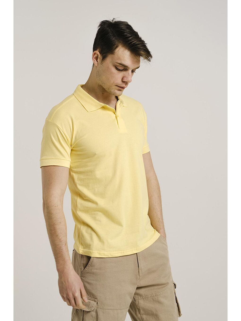 Sarı Alcott Polo Yaka Slim Fit Erkek Tişört-1