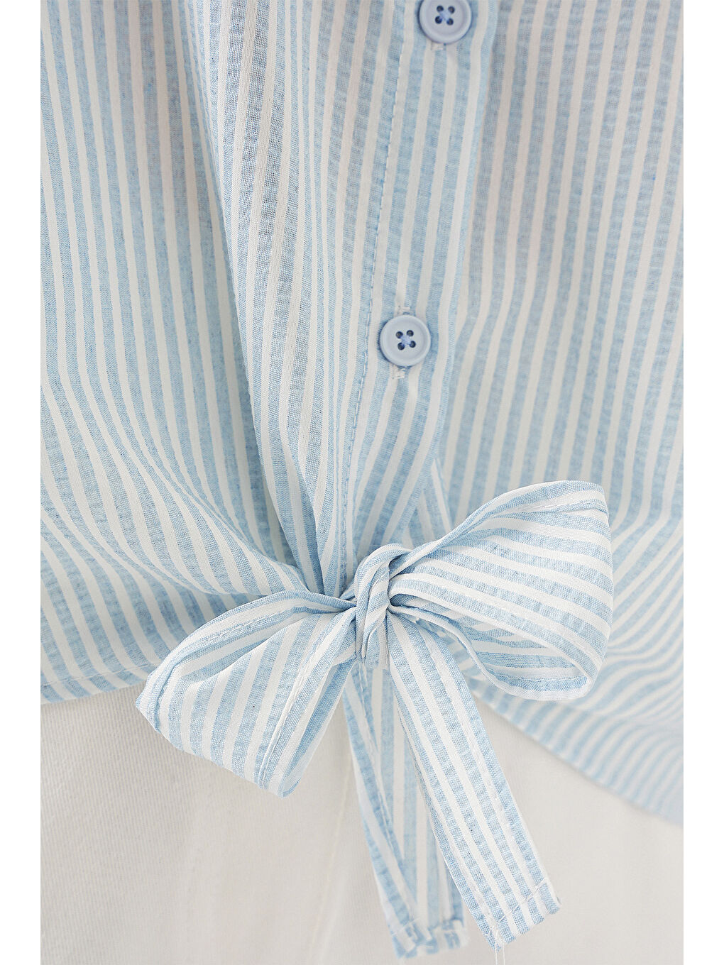 Kadın Önü Bağlamalı Çizgili Gömlek 20323 - Mavi-4