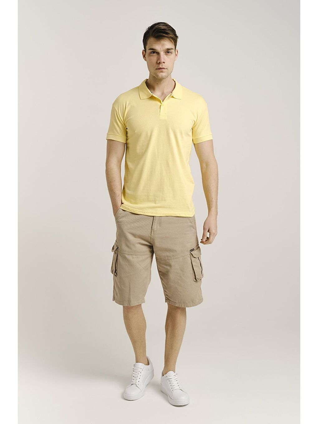 Sarı Alcott Polo Yaka Slim Fit Erkek Tişört-2