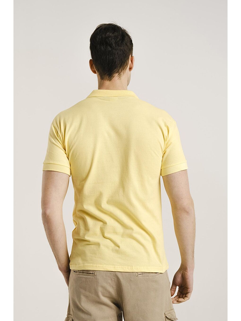 Sarı Alcott Polo Yaka Slim Fit Erkek Tişört-3