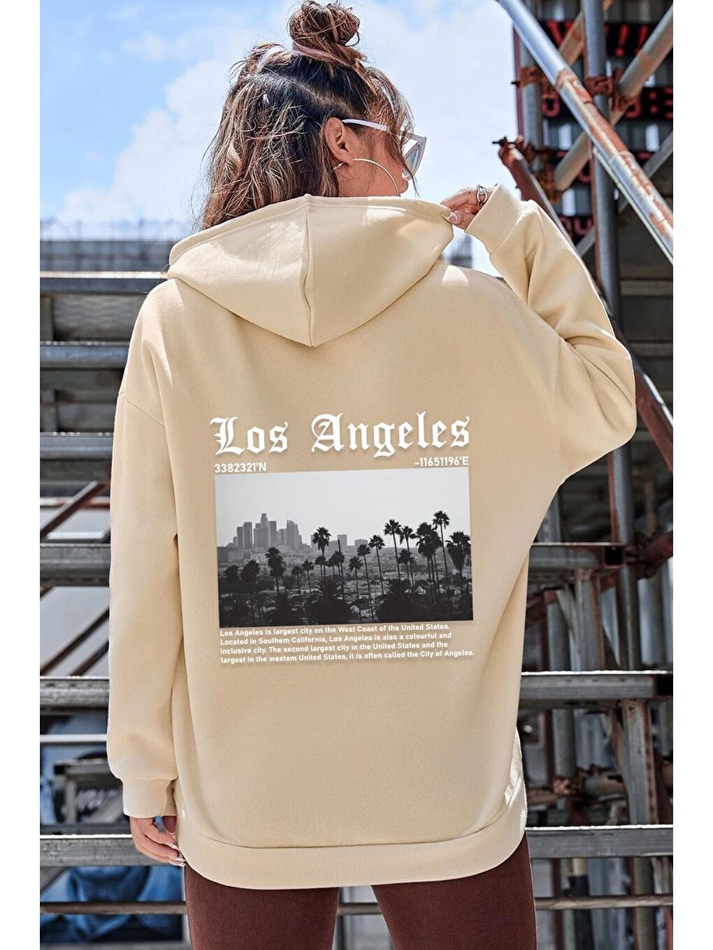 uyguntarz Bej Unisex Los Angles Baskılı Sweatshirt