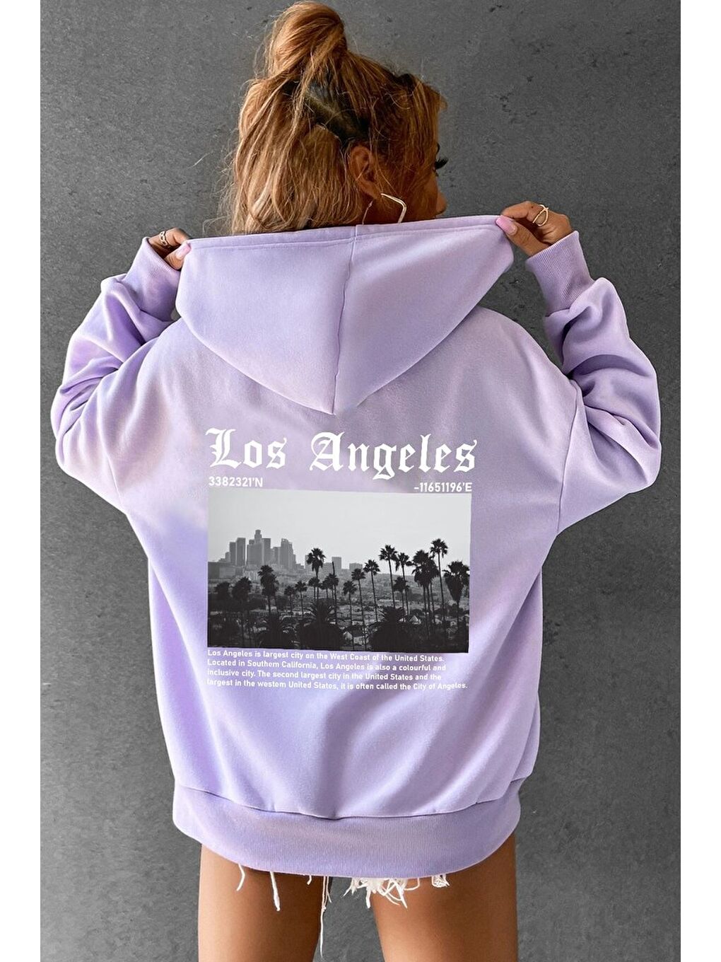 uyguntarz Lila Unisex Los Angles Baskılı Sweatshirt