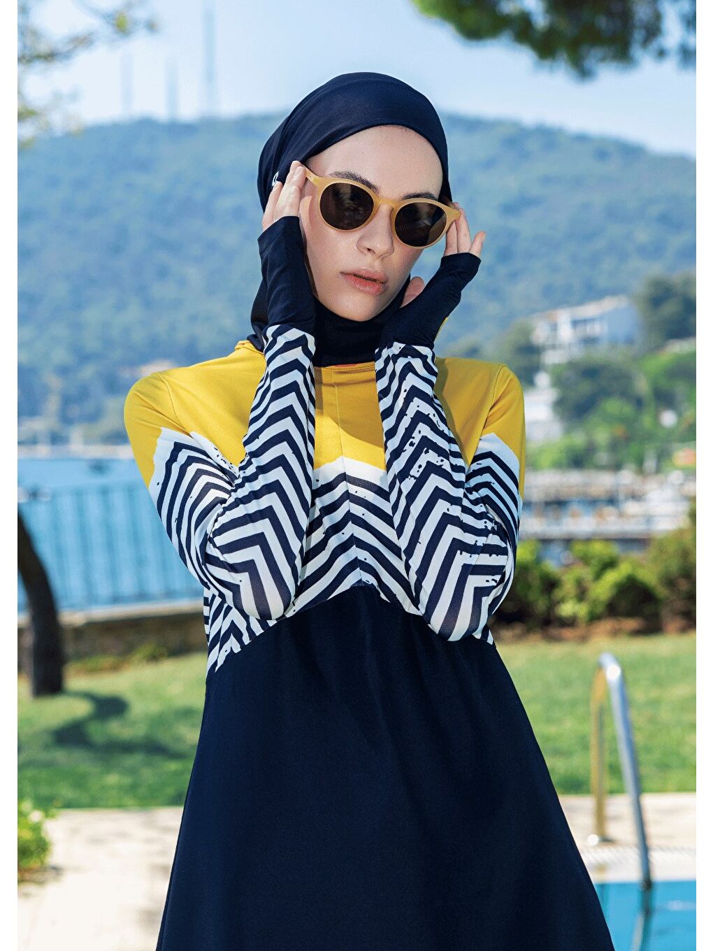 Sarı Tesettür Mayo - Zigzag Hardal