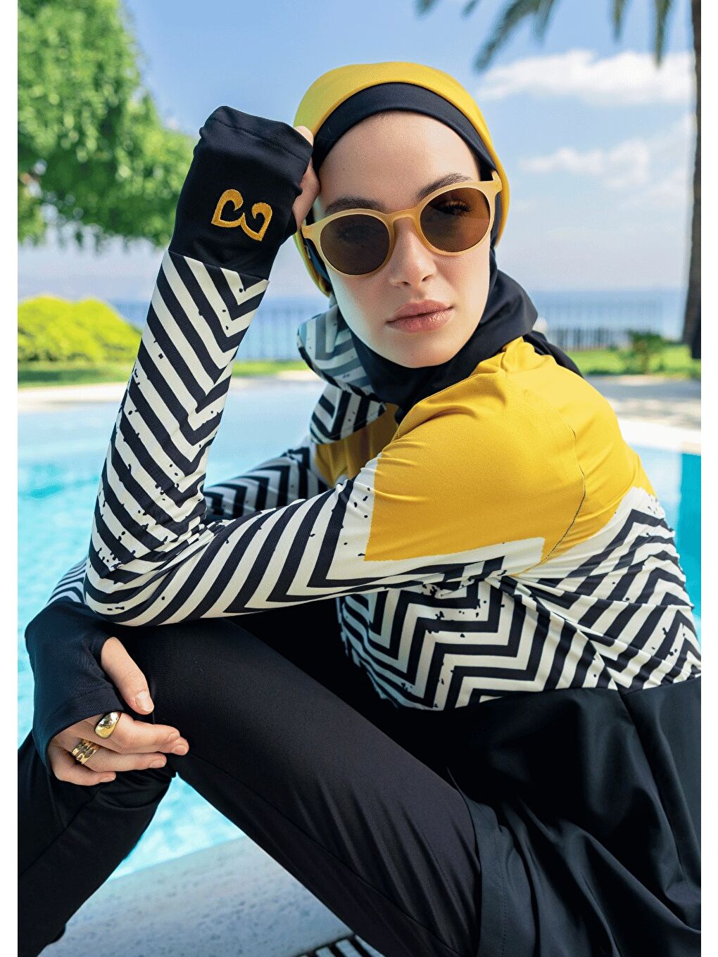 Sarı Tesettür Mayo - Zigzag Hardal-1