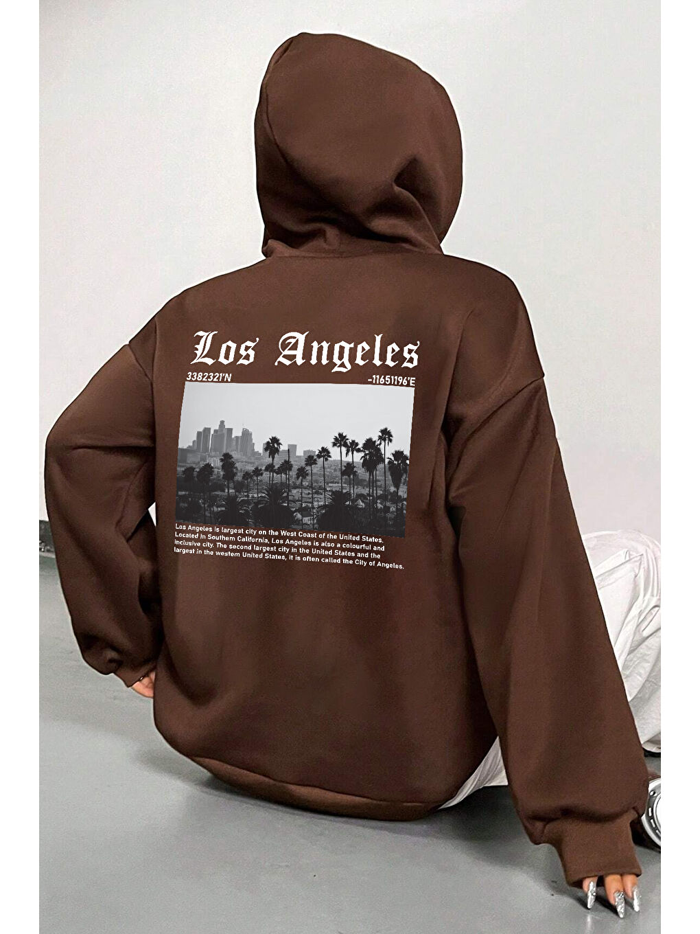 uyguntarz Kahverengi Unisex Los Angles Baskılı Sweatshirt