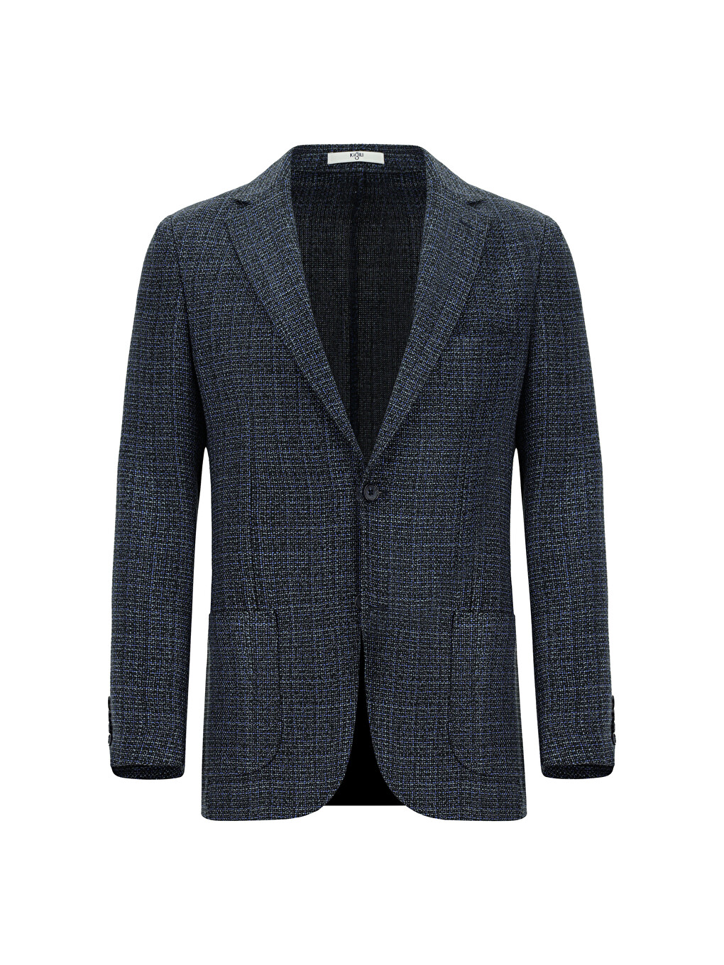 Lacivert Dar Kesim Desenli Spor Yünlü Blazer Ceket-5