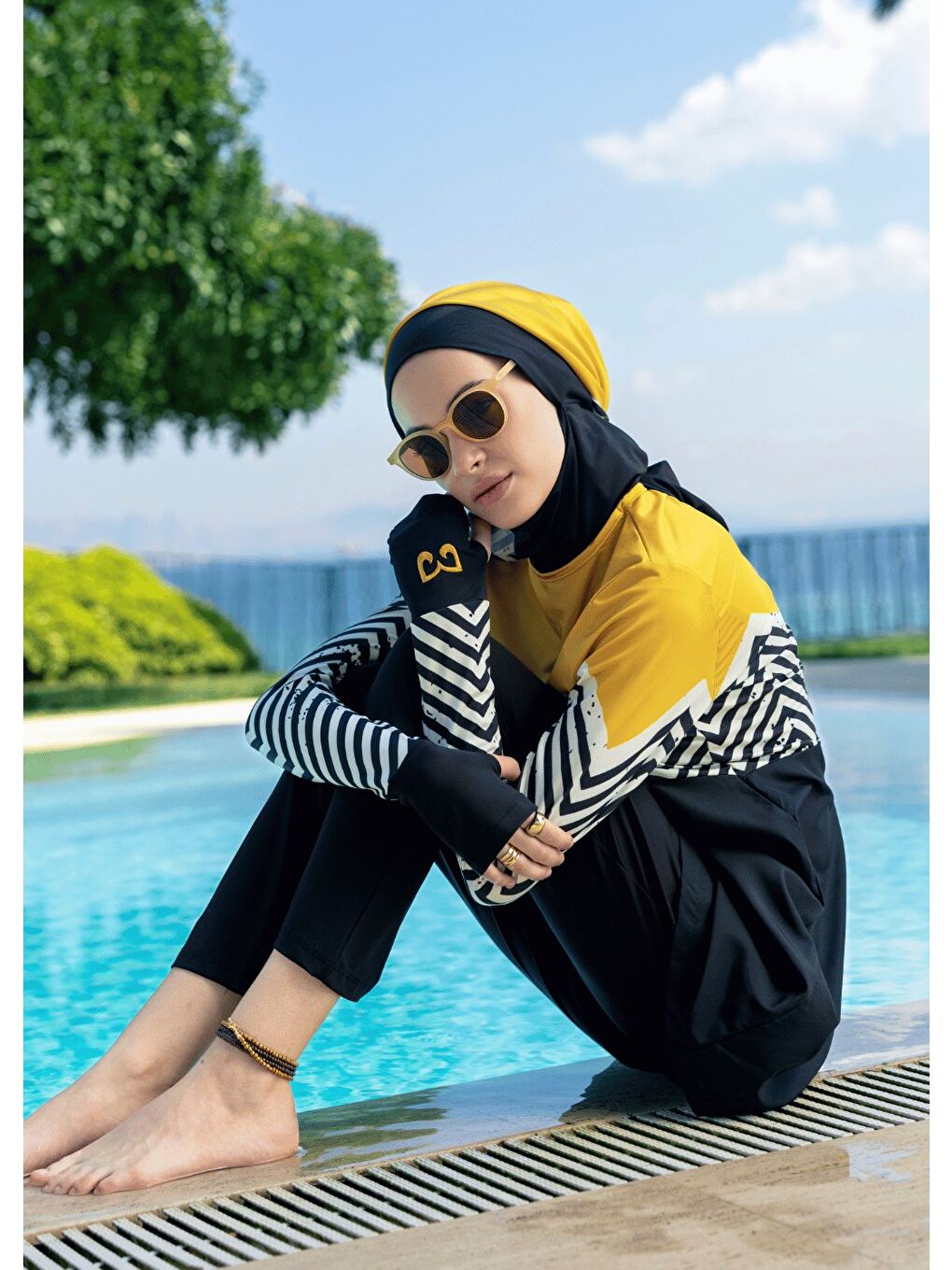 Sarı Tesettür Mayo - Zigzag Hardal-3