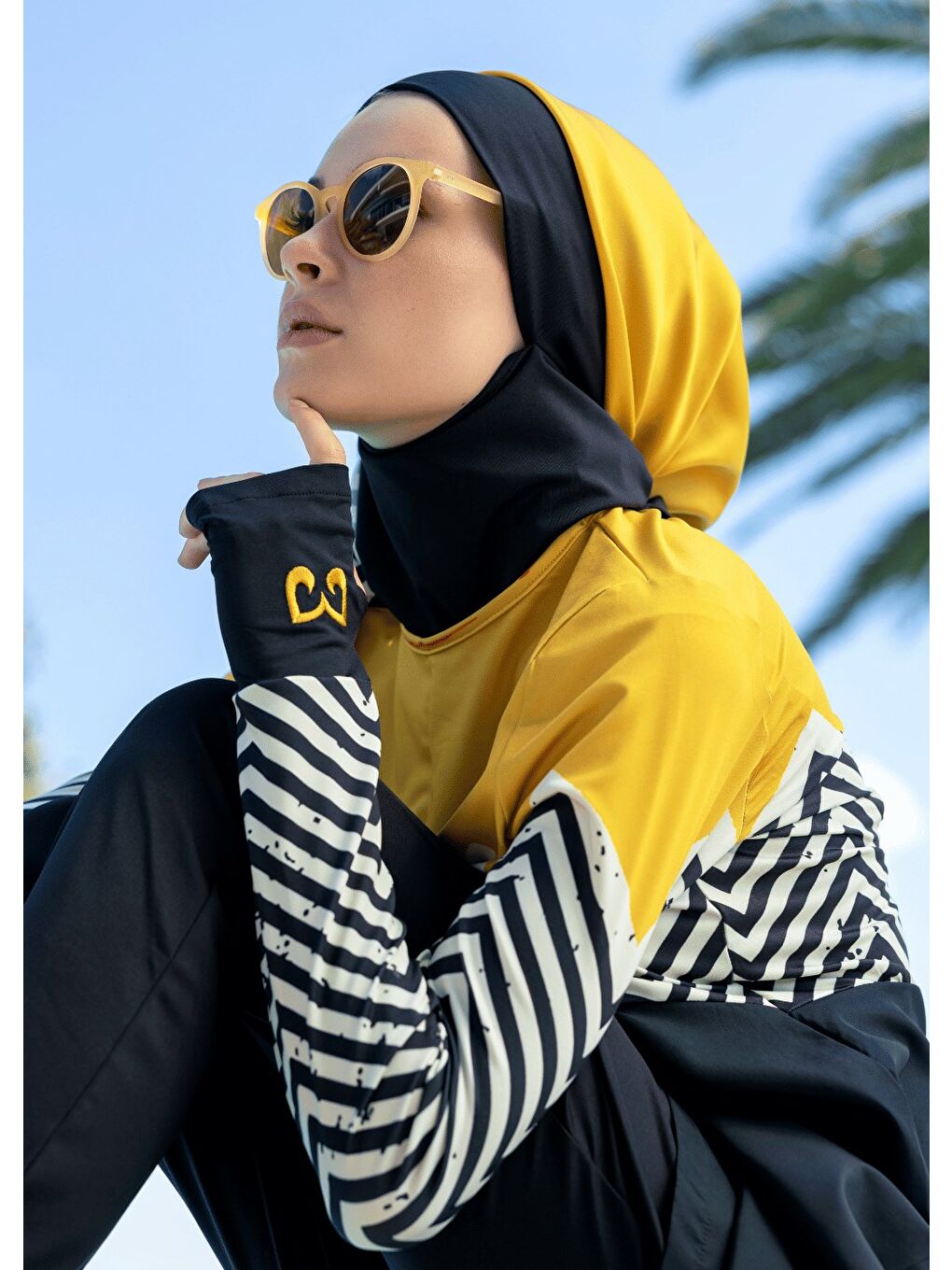 Sarı Tesettür Mayo - Zigzag Hardal-4