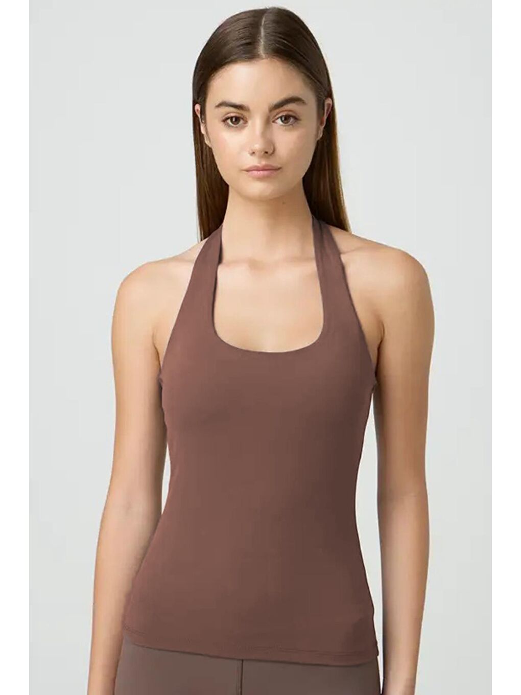 Kahverengi Halter Yaka Boyun Askılı Crop Body Mg2146-6