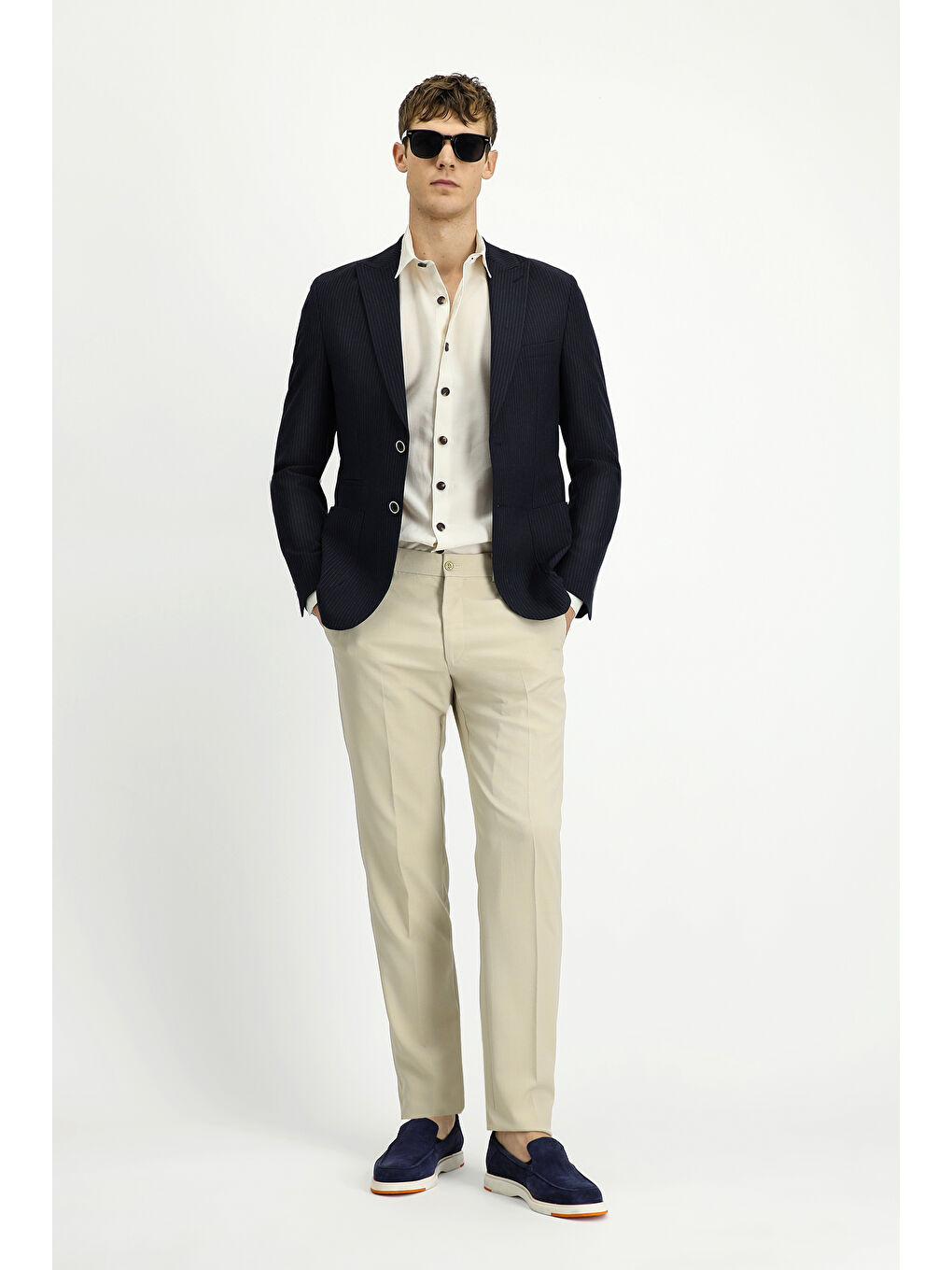 Lacivert Super Slim Fit Ekstra Dar Kesim Çizgili Elastanlı Spor Ceket-1