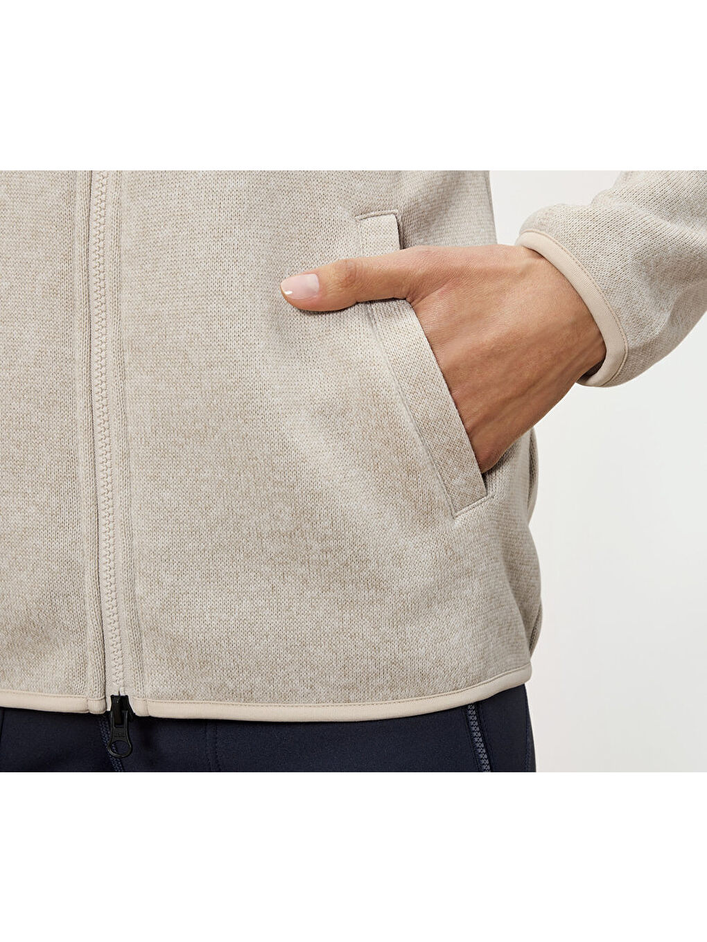 Ekru Kadın Örgü Polar Ceket, , Krem-1