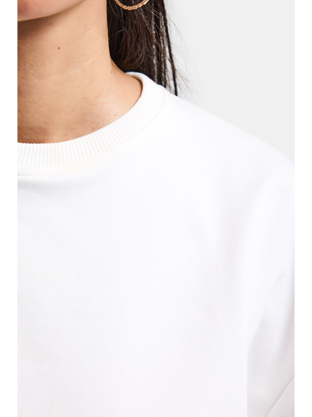 Kadın Kırık Beyaz Renk s6-101 Oversize Bol Kesim T-Shirt-3