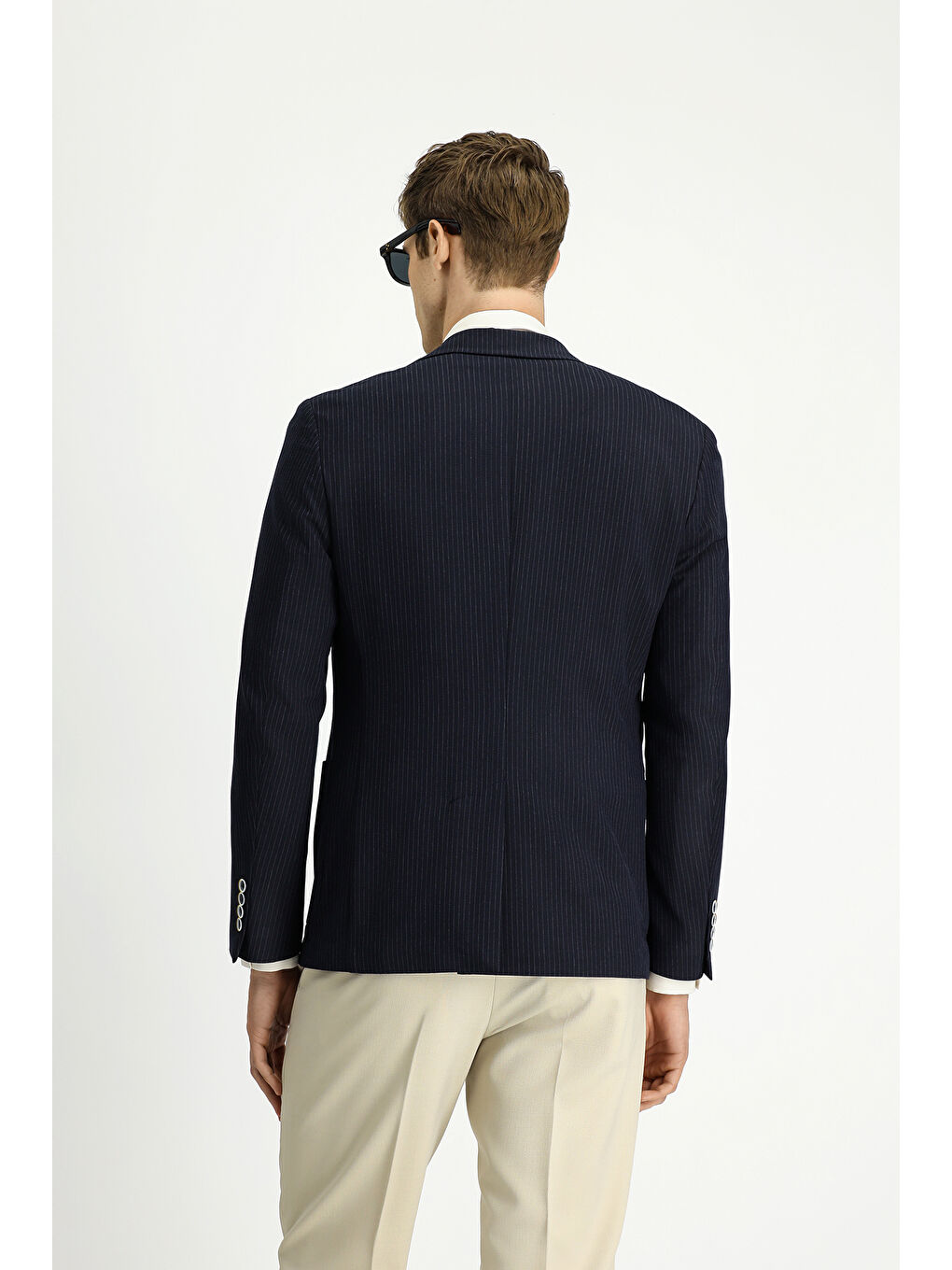 Lacivert Super Slim Fit Ekstra Dar Kesim Çizgili Elastanlı Spor Ceket-4