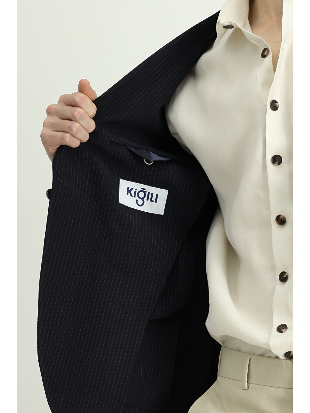 Lacivert Super Slim Fit Ekstra Dar Kesim Çizgili Elastanlı Spor Ceket-5