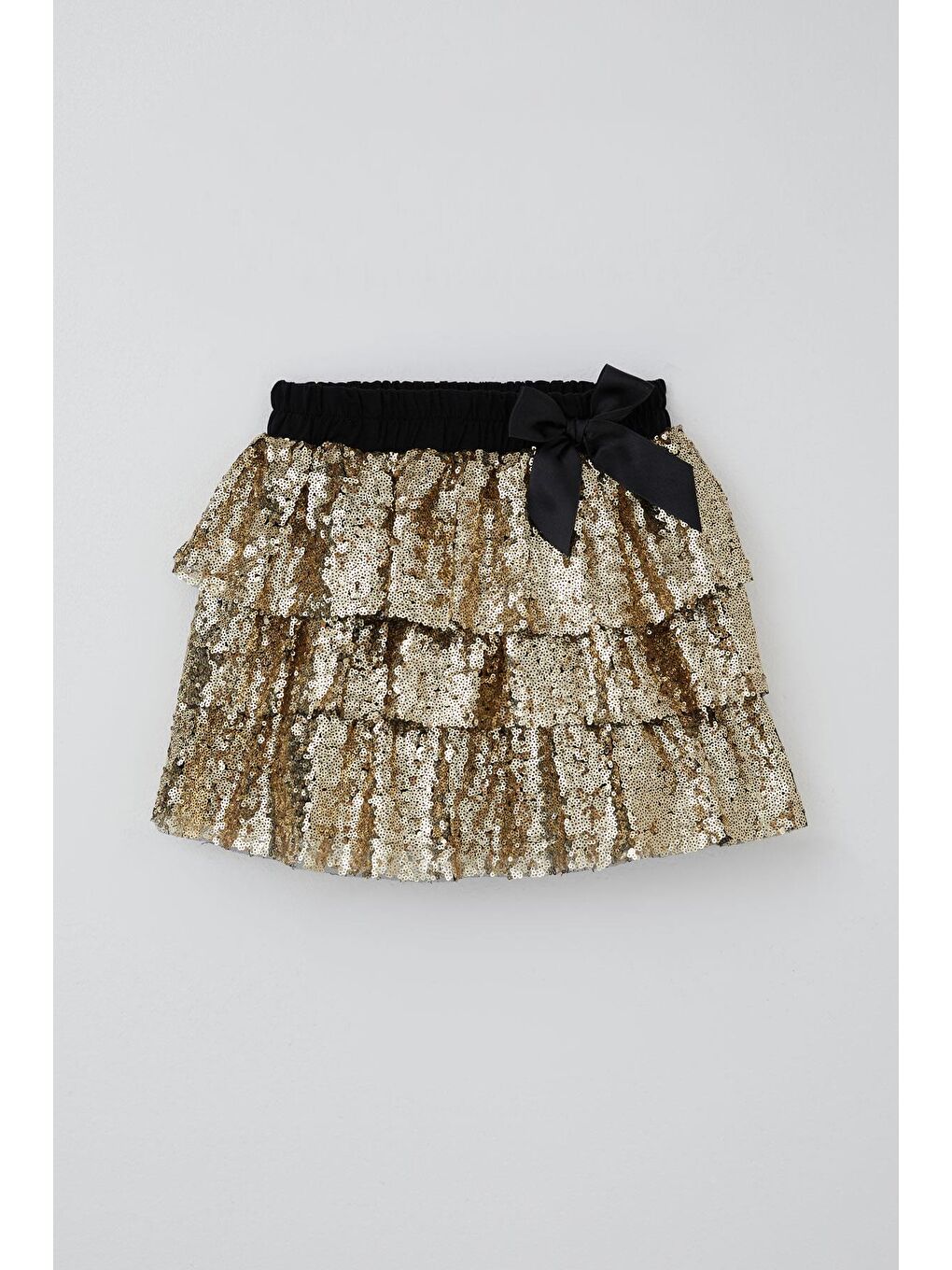 Sarı Kız Çocuk Etek Kat Kat Pul Payetli Fiyonk Aksesuarlı Gold (5-10 Yaş)-2