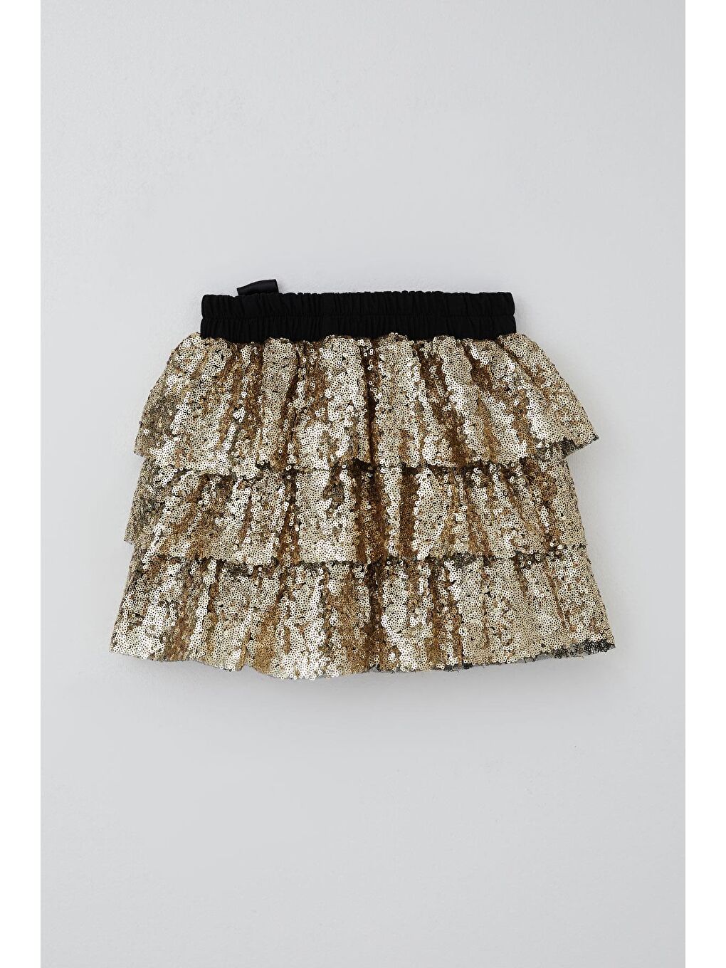 Sarı Kız Çocuk Etek Kat Kat Pul Payetli Fiyonk Aksesuarlı Gold (5-10 Yaş)-3