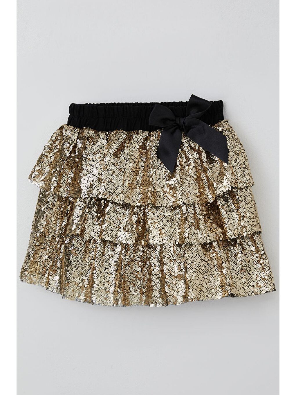 Sarı Kız Çocuk Etek Kat Kat Pul Payetli Fiyonk Aksesuarlı Gold (5-10 Yaş)-4