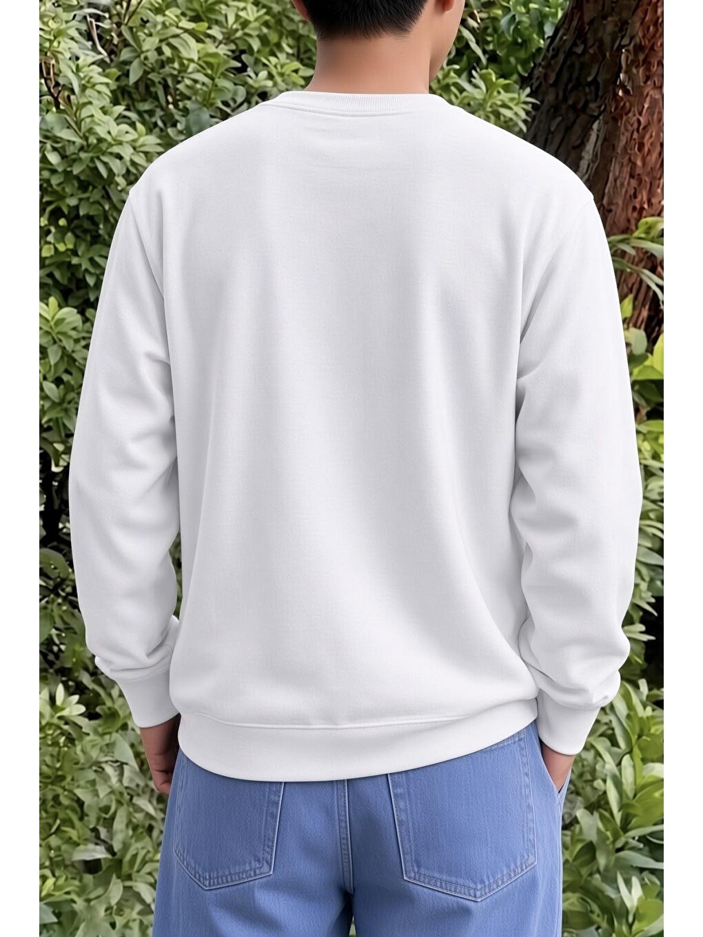 Beyaz Bs Watermelon Sugar Karpuz Baskılı Unisex Bisiklet Yaka Sweatshirt-1