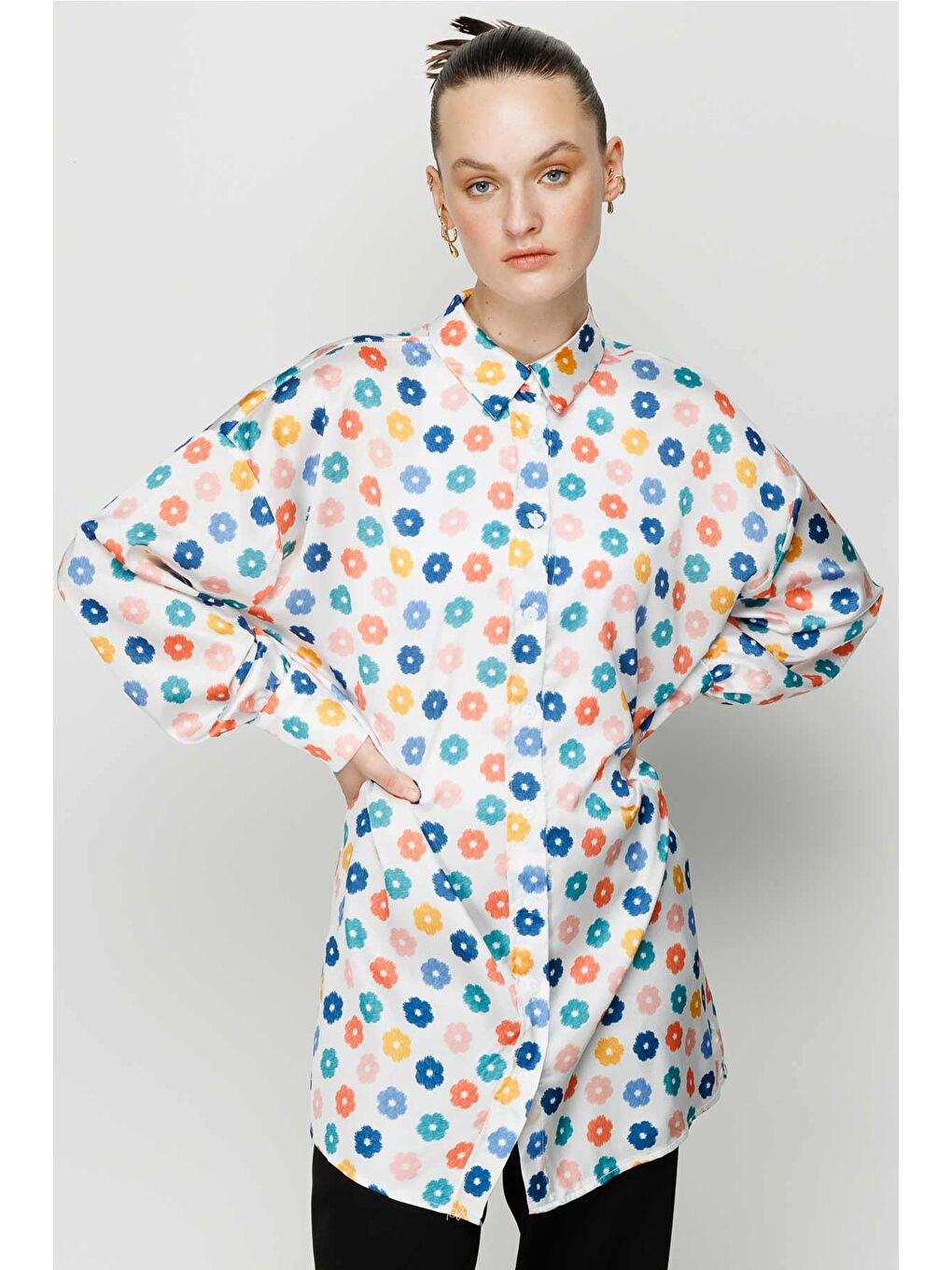 Bloom Saten Gömlek - Beyaz-2