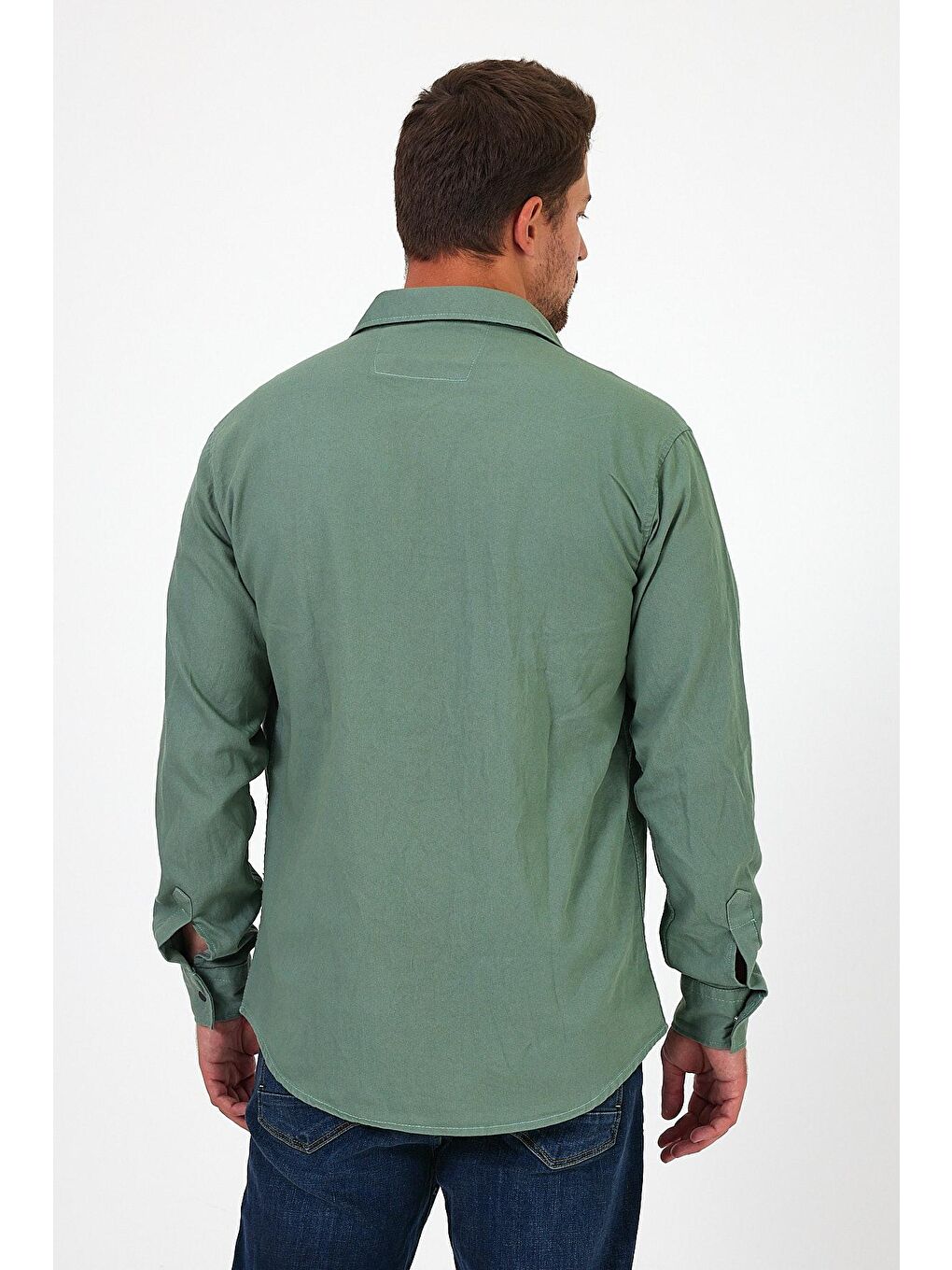 Yeşil Regular Fit Çıt Çıt Düğme Detaylı  Erkek Jean Gömlek RF0291-5