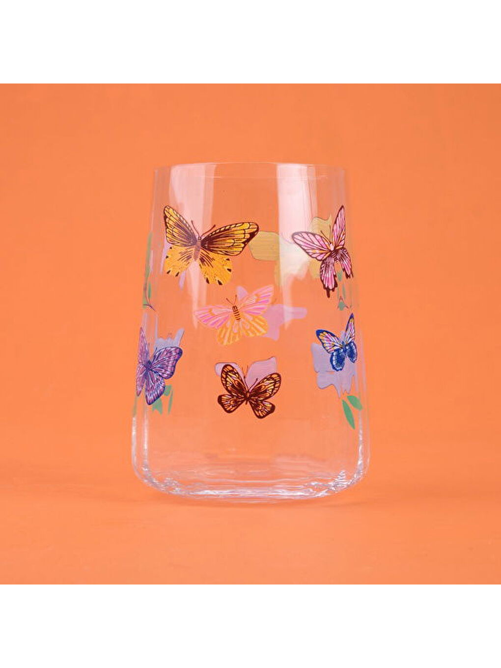 Renksiz Kitchen Kelebek Figürlü Borosilikat Cam Meşrubat Bardağı - Şeffaf / Renkli - 650 ml