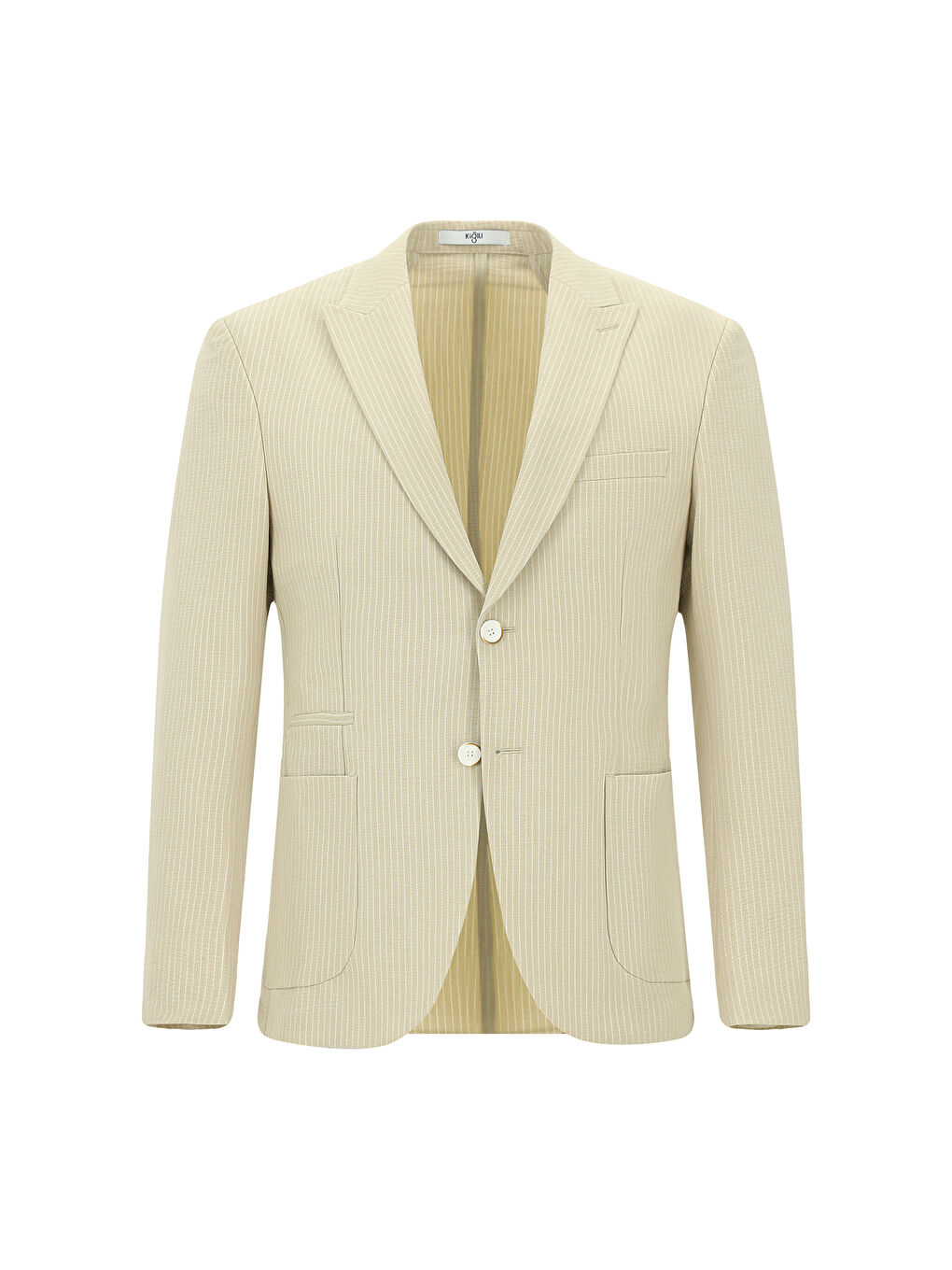 Bej Super Slim Fit Ekstra Dar Kesim Çizgili Elastanlı Spor Ceket-7