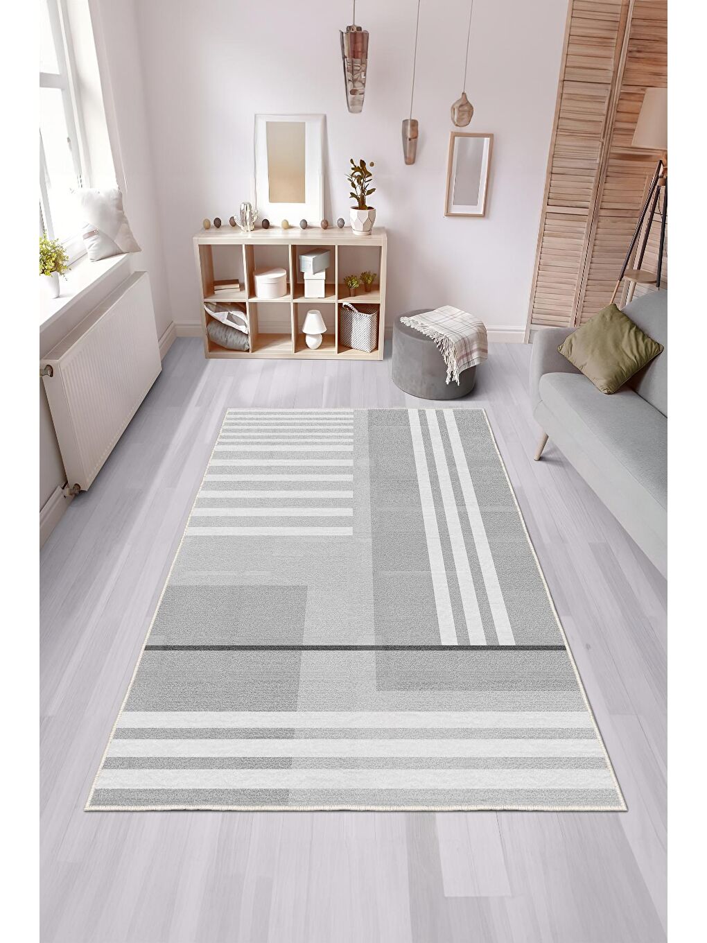 Gri Özel Tasarım, Kaymaz Taban, İnce, Yıkanabilir, Modern Halı WOOKECE1489 60x100