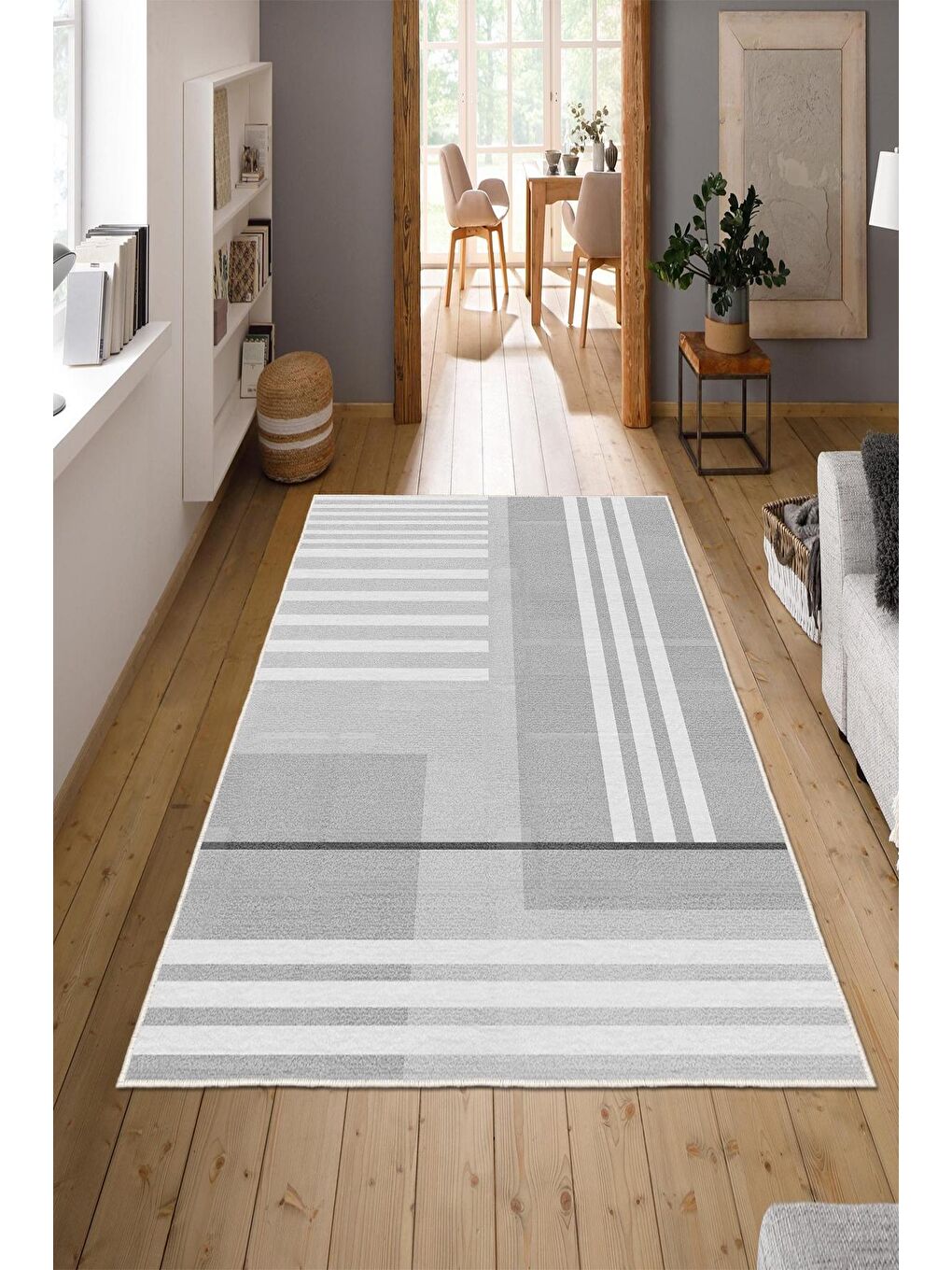 Gri Özel Tasarım, Kaymaz Taban, İnce, Yıkanabilir, Modern Halı WOOKECE1489 60x100-1