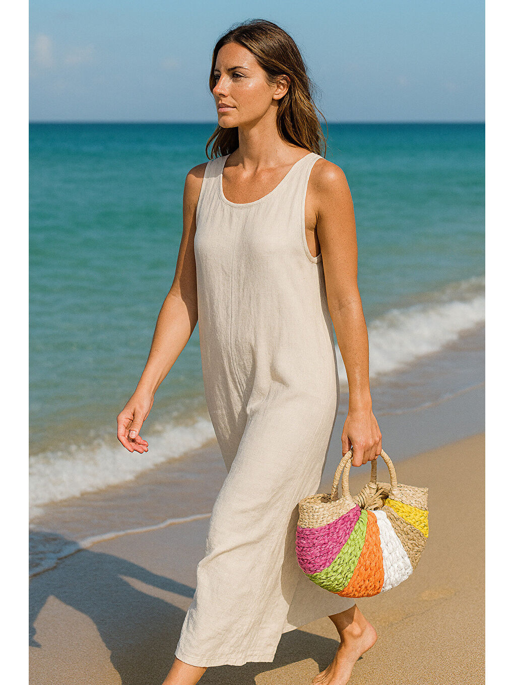 Karışık Renkli Hasır Çanta 25x40 CNT1057