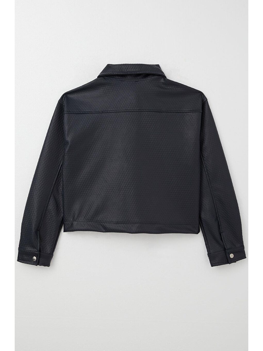 Kız Çocuk Deri Ceket Kabartma Desenli Çıtçıtlı Lacivert (9-14 Yaş)-1