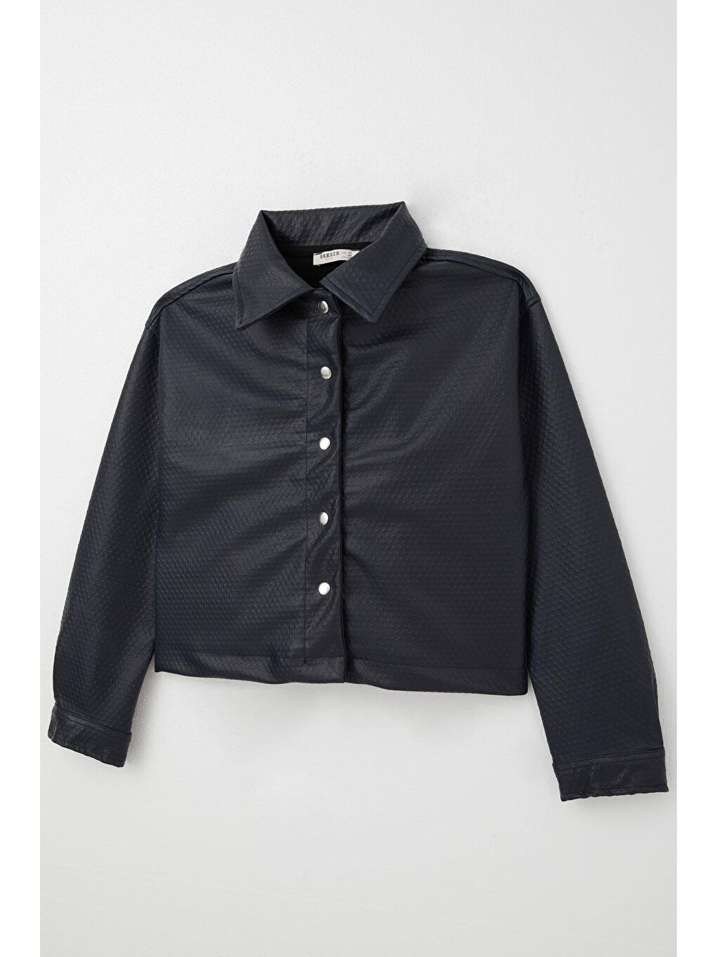 Kız Çocuk Deri Ceket Kabartma Desenli Çıtçıtlı Lacivert (9-14 Yaş)-2