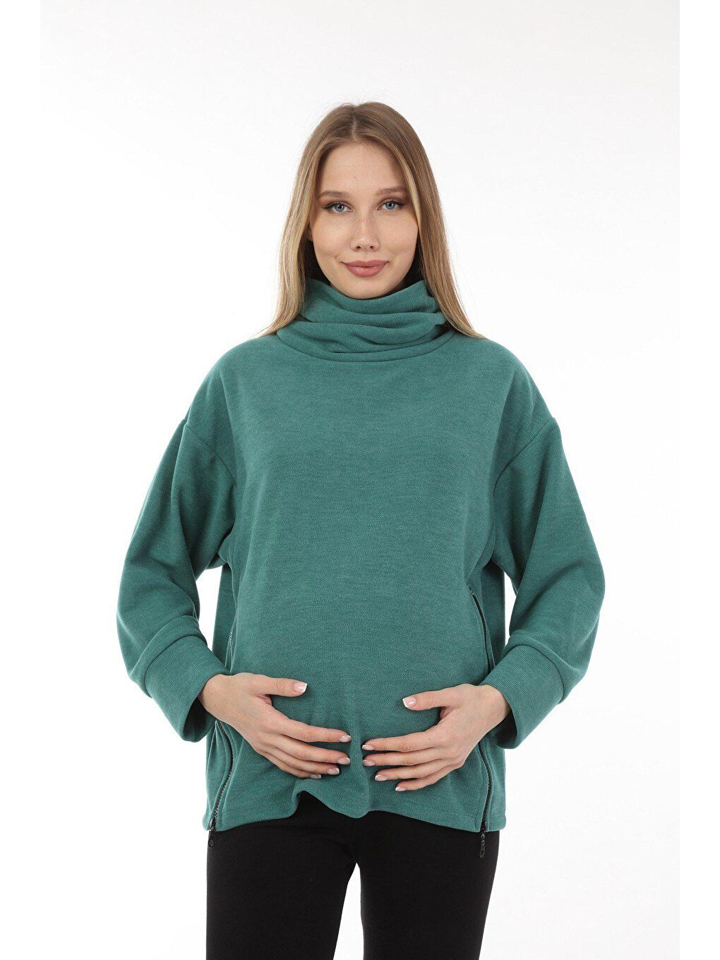 Luvmabelly Yeşil Boğazlı Uzun Kollu Kadın Hamile Sweatshirt - 1