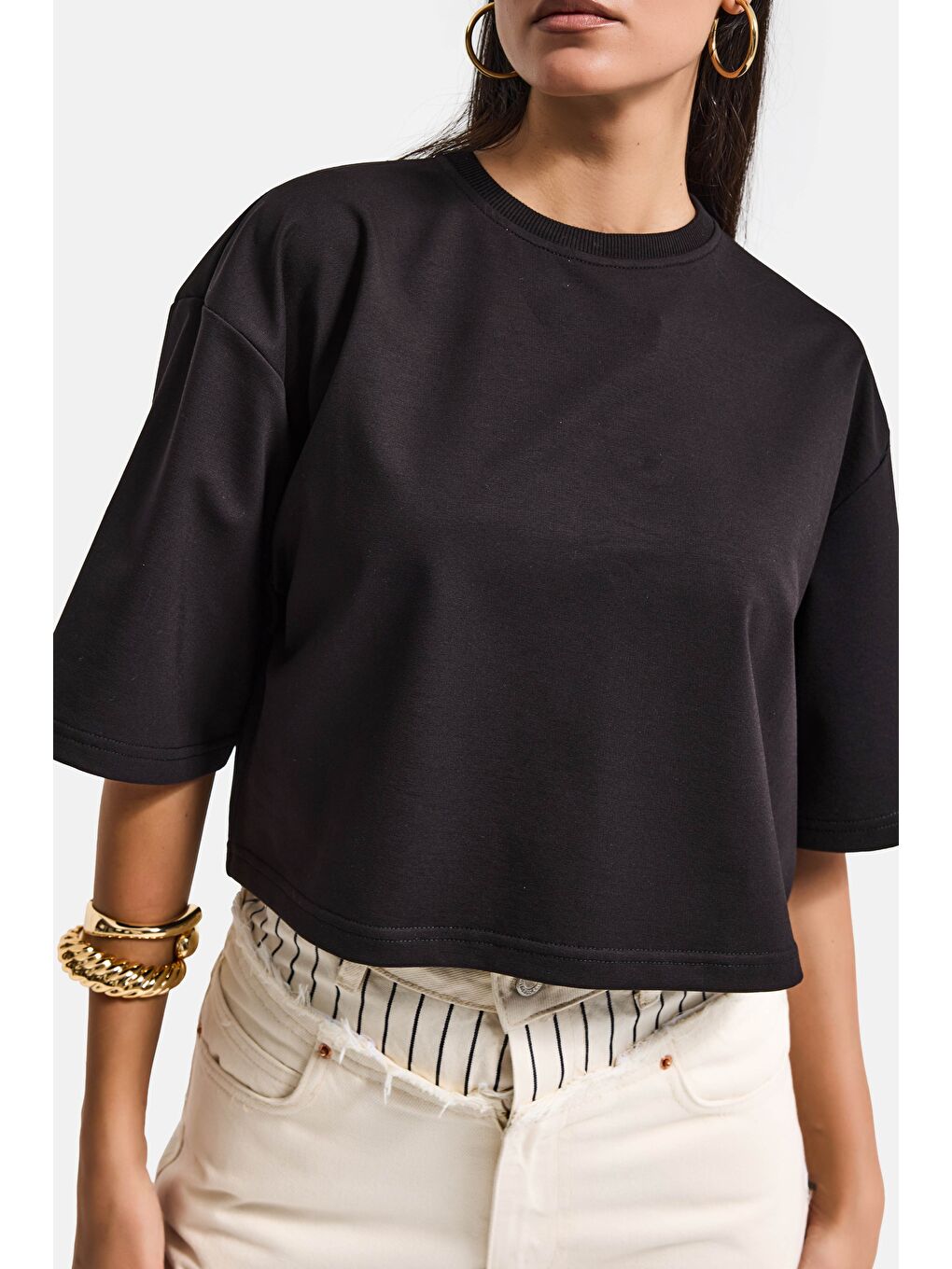 Kadın Siyah Renk s6-1 Oversize Bol Kesim T-Shirt