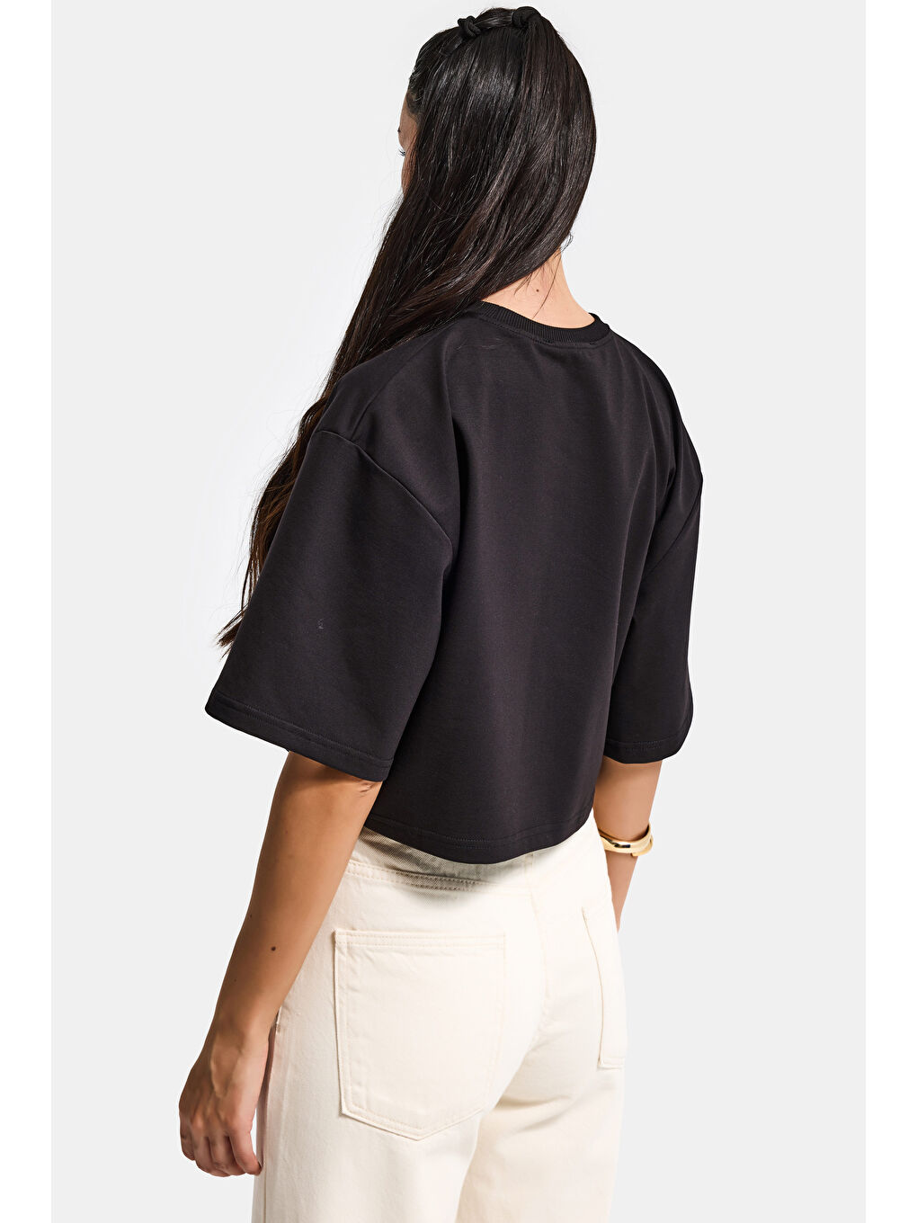 Kadın Siyah Renk s6-1 Oversize Bol Kesim T-Shirt-2