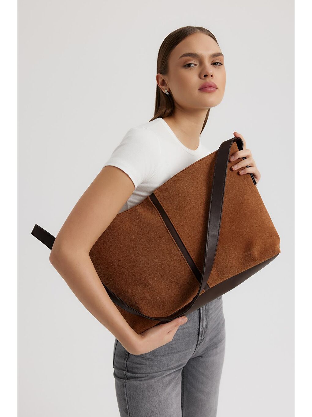 Kahverengi Agatha Süet Omuz Çantası Taba-1