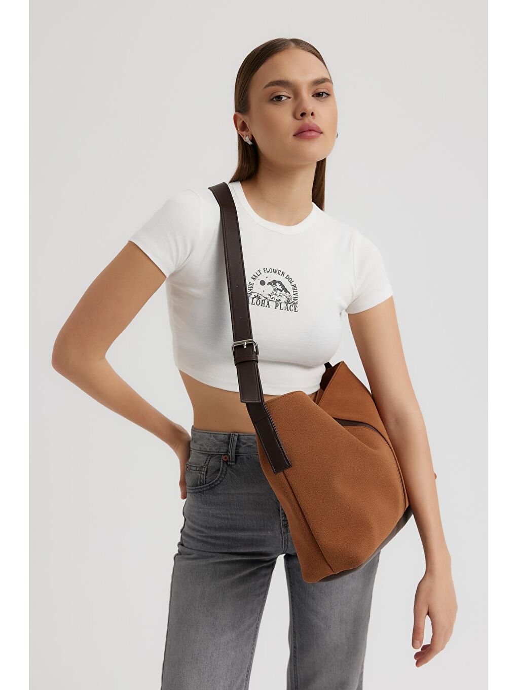 Kahverengi Agatha Süet Omuz Çantası Taba-2