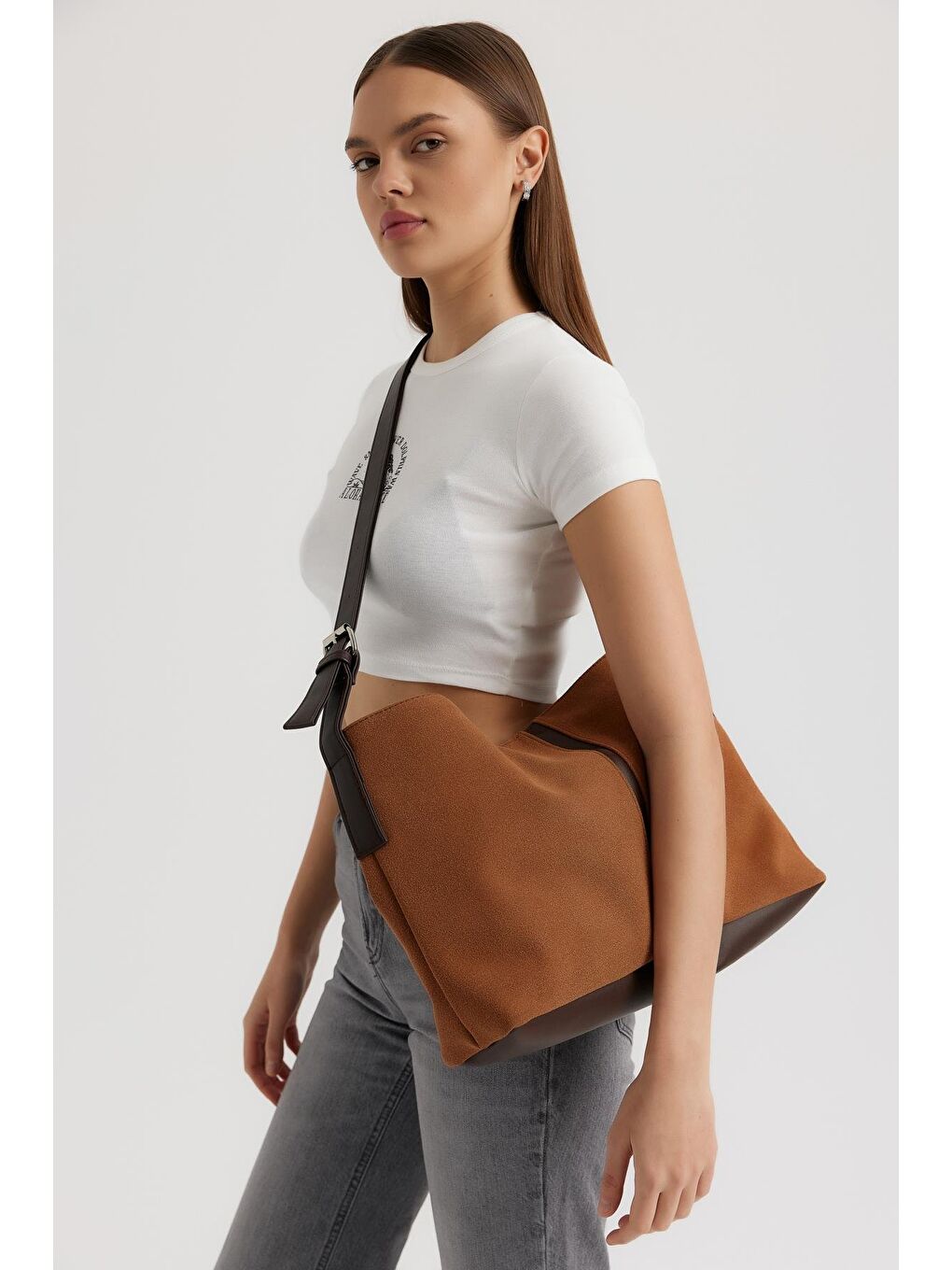 Kahverengi Agatha Süet Omuz Çantası Taba-3