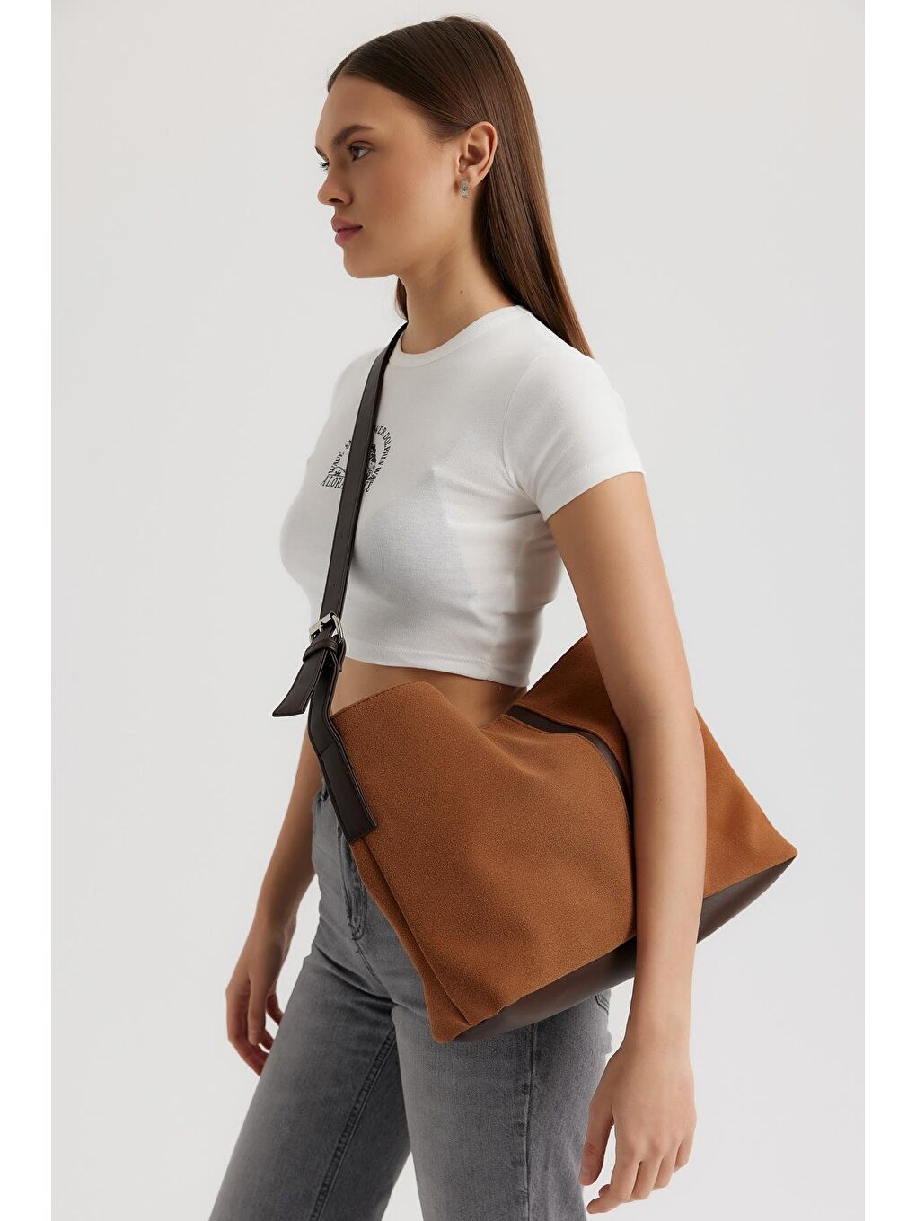 Kahverengi Agatha Süet Omuz Çantası Taba-4