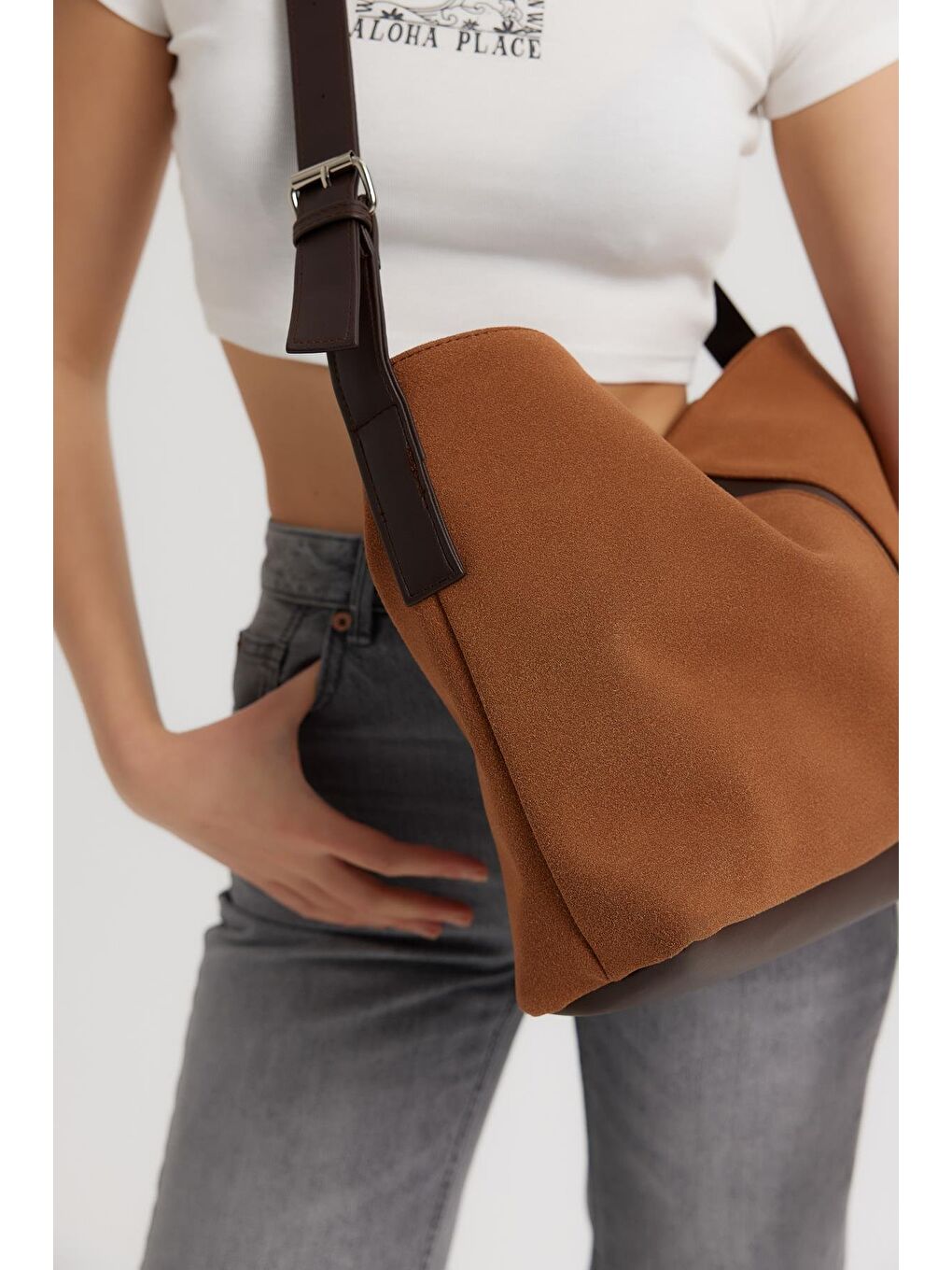 Kahverengi Agatha Süet Omuz Çantası Taba-5