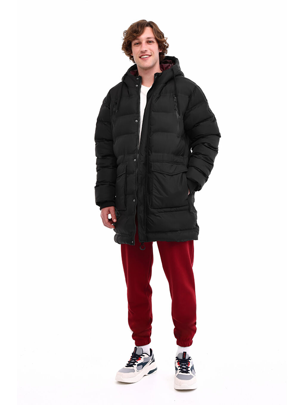 ML 3W22-OUT-M-05-CQ 5PR Siyah Erkek Uzun Şişme Mont-2