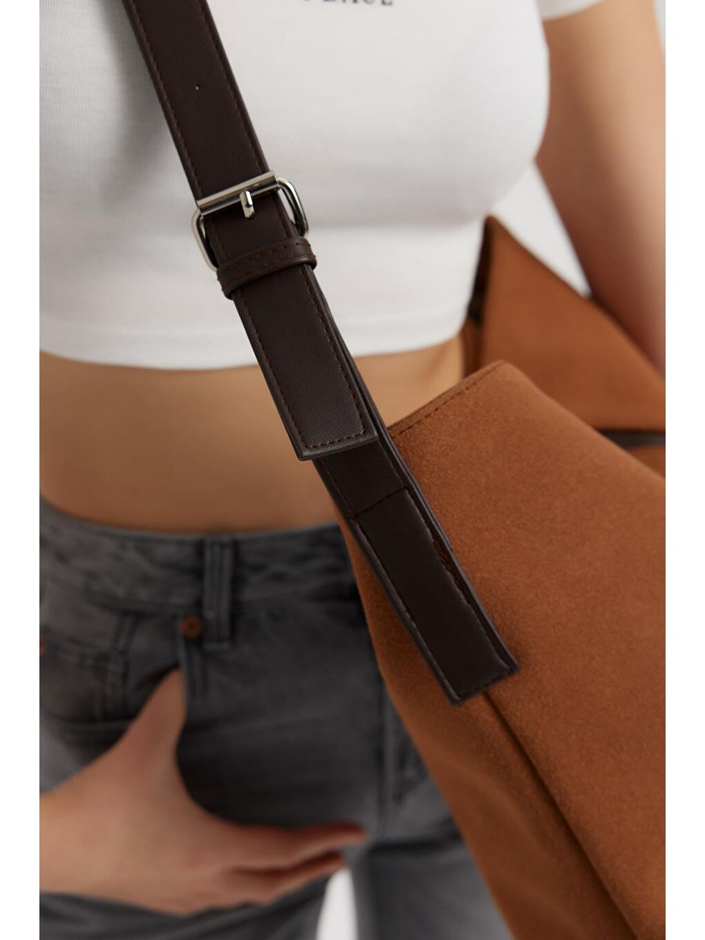 Kahverengi Agatha Süet Omuz Çantası Taba-6